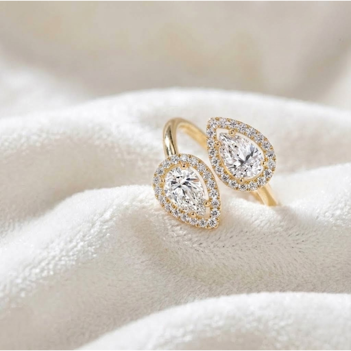Cross Over Pear Shaped Halo Setting Lab Grown Diamond Ring