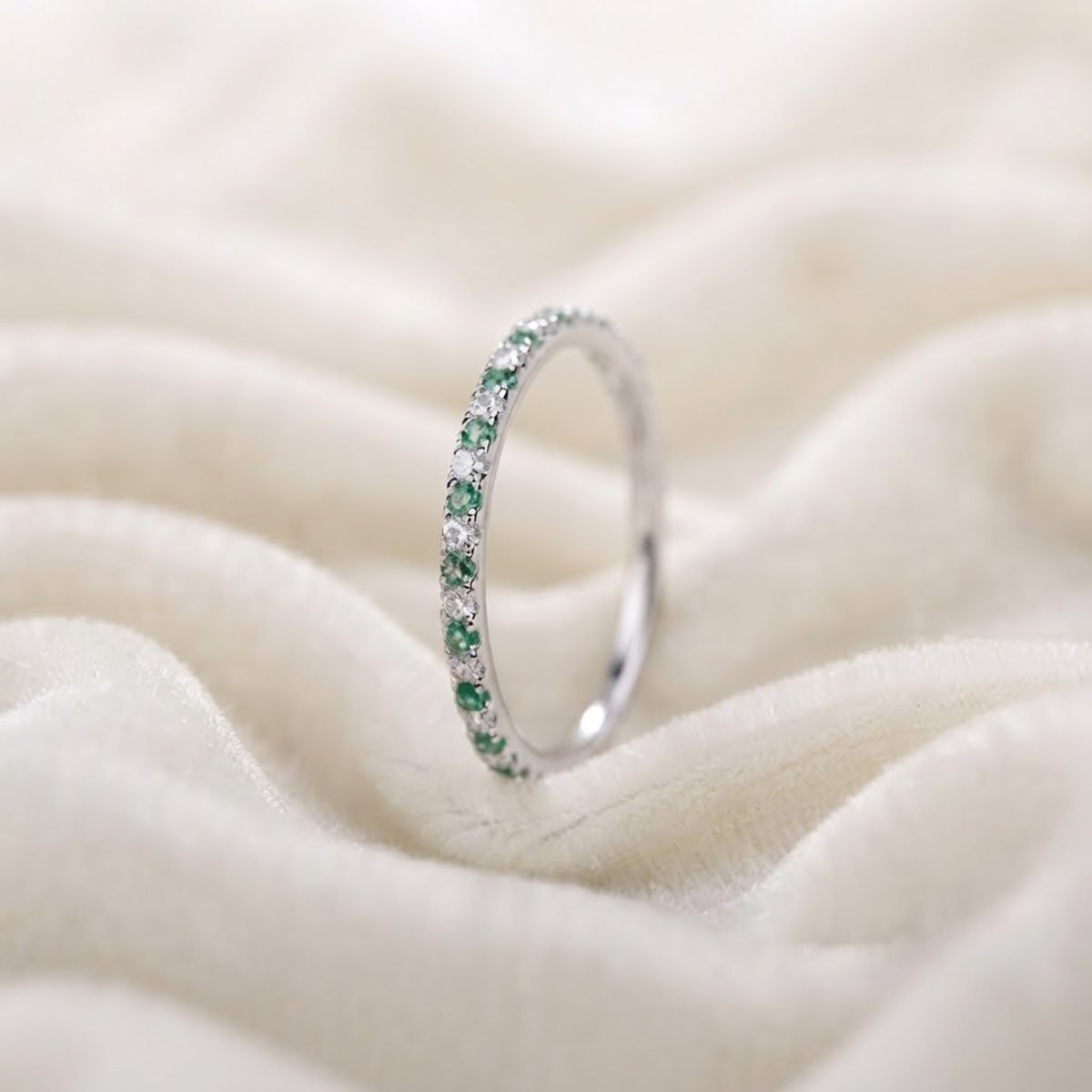 Alternating Emerald & Diamond Eternity Band