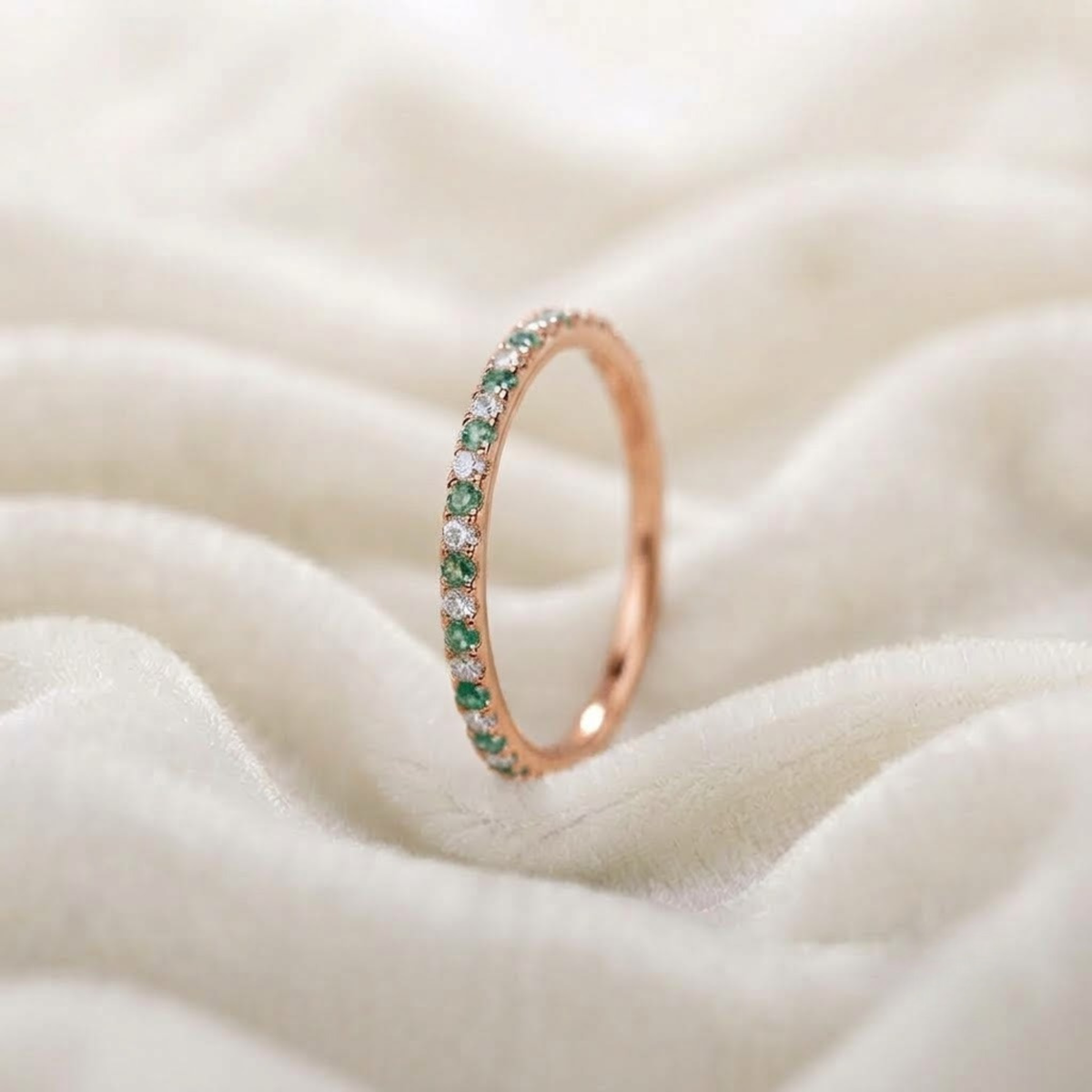 Alternating Emerald & Diamond Eternity Band
