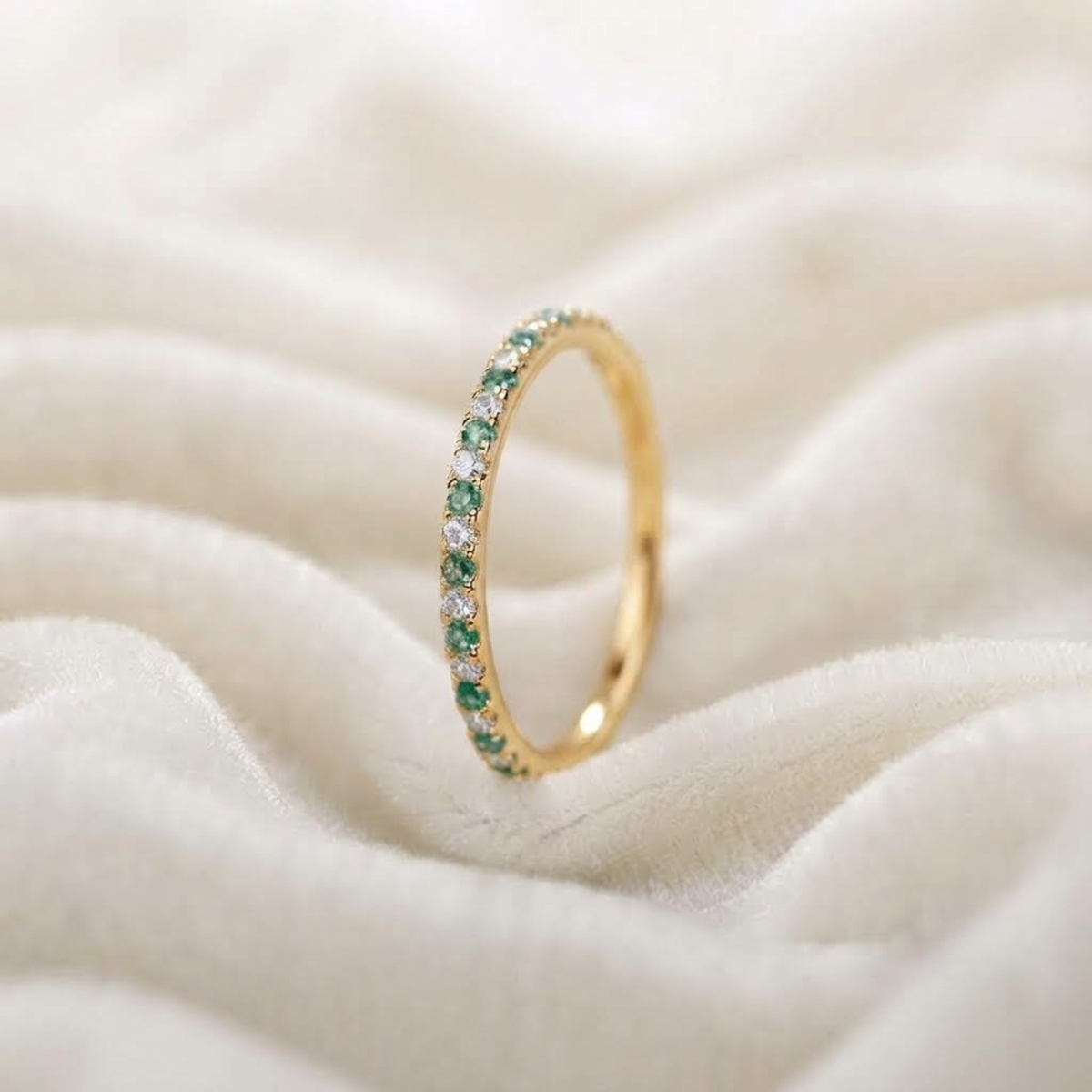 Alternating Emerald & Diamond Eternity Band