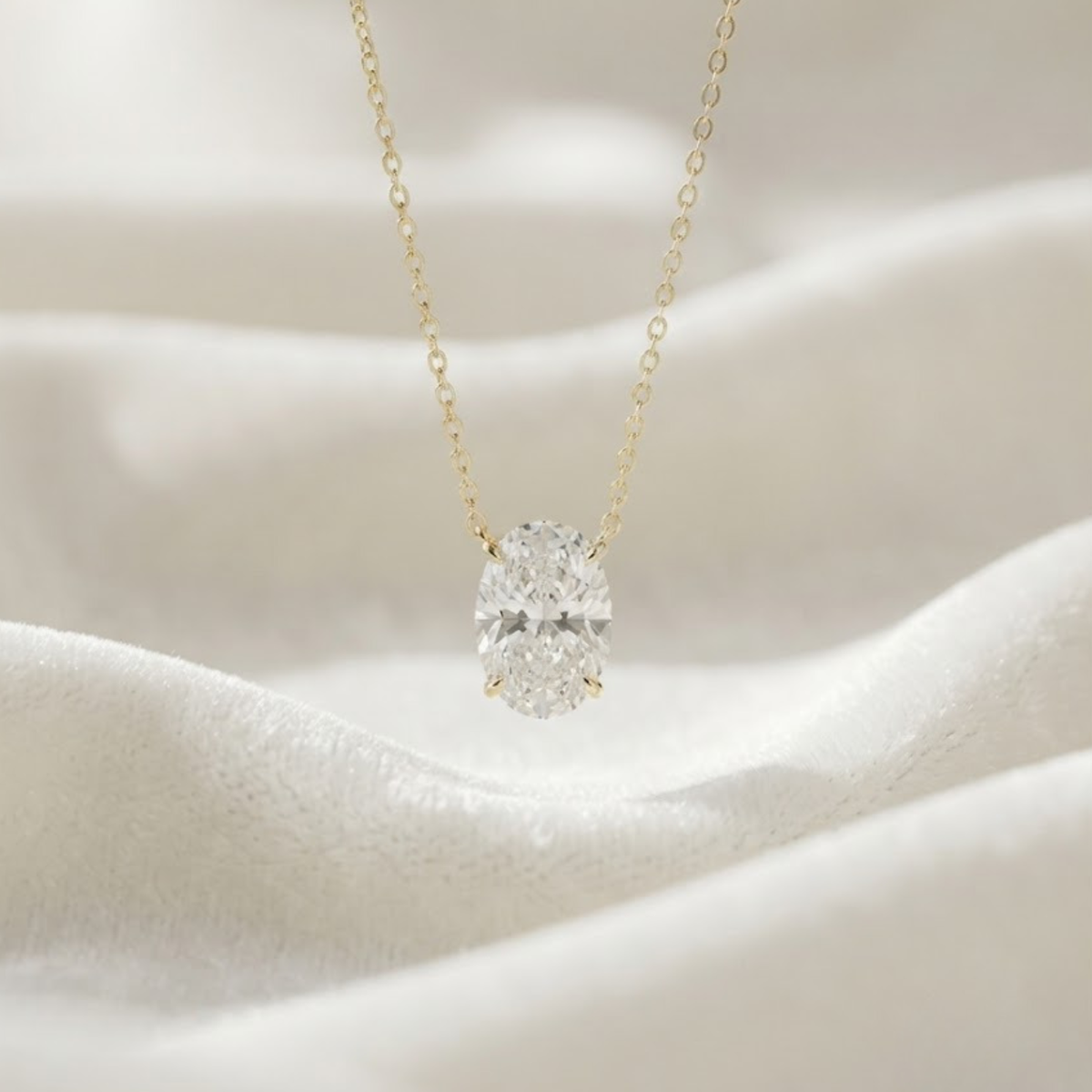 Diamond Necklace, Lab Grown Diamond Oval Pendant