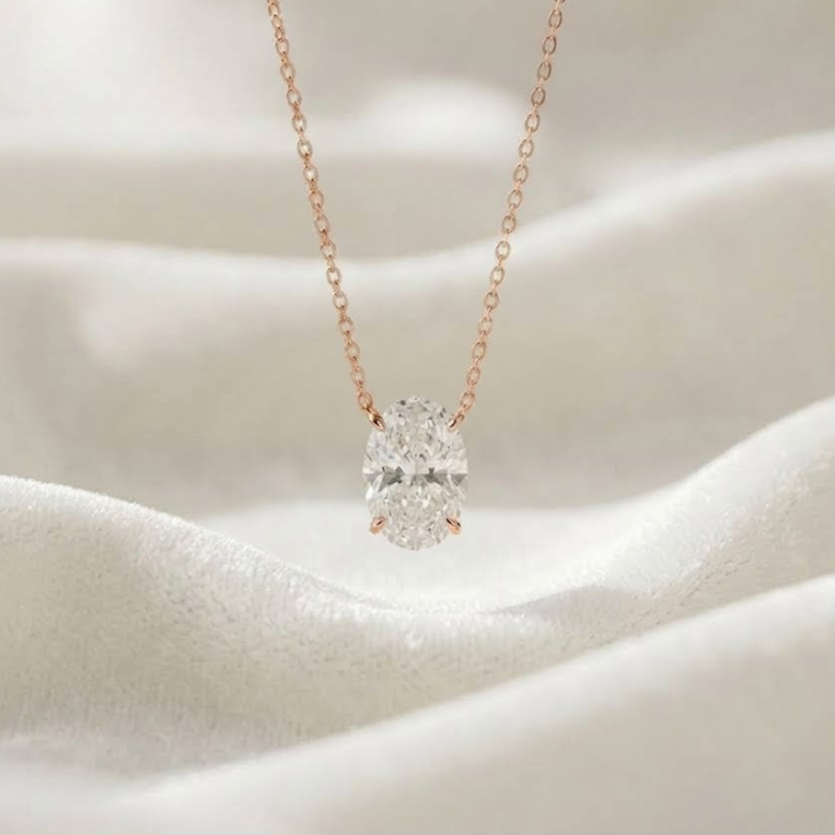 Diamond Necklace, Lab Grown Diamond Oval Pendant