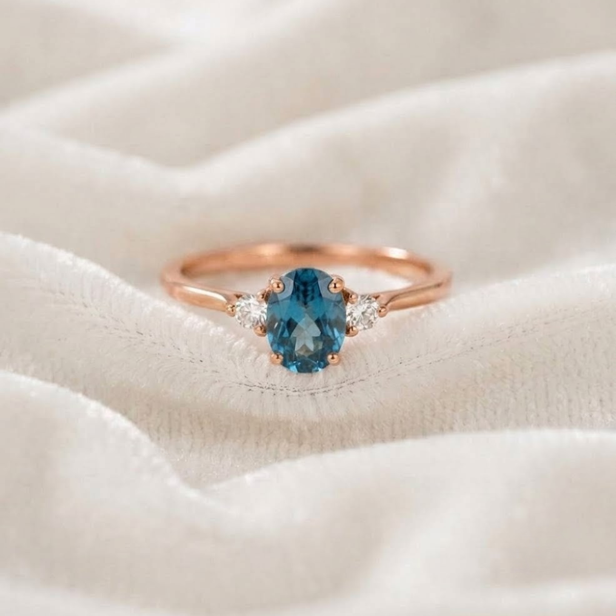 Blue Topaz Ring with Lab Grown Diamond Accent.