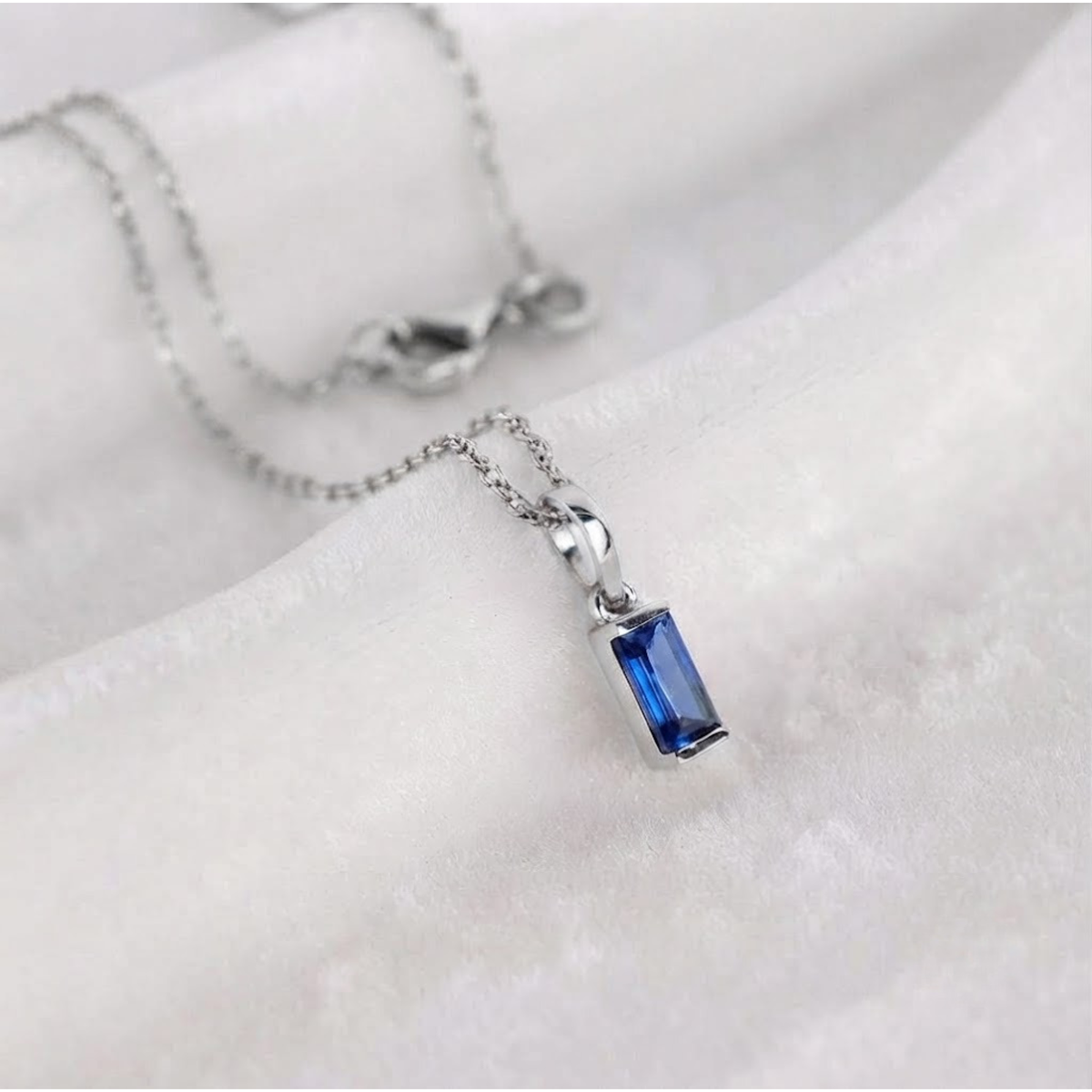 Blue Sapphire Baguette Pendant Necklace