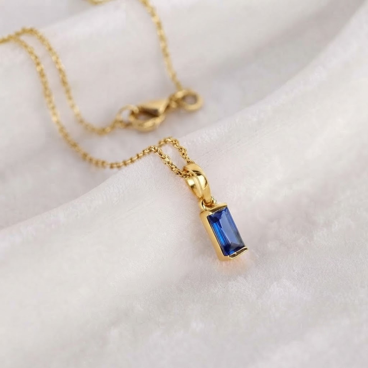 Blue Sapphire Baguette Pendant Necklace
