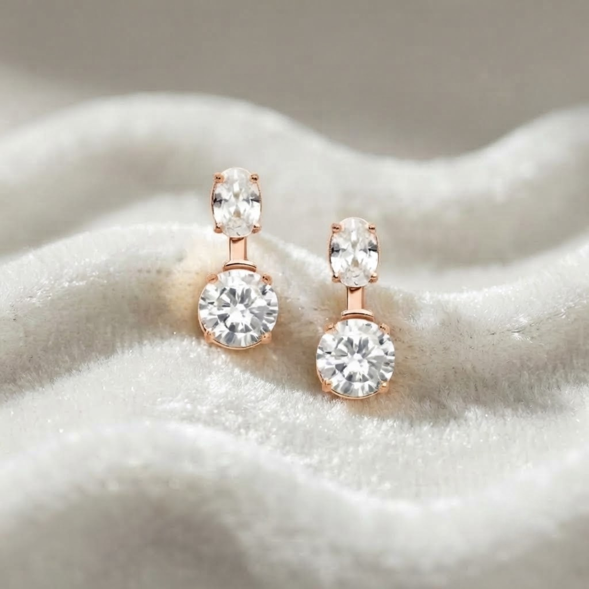 Oval & Round Lab Grown Diamond Drop Earrings