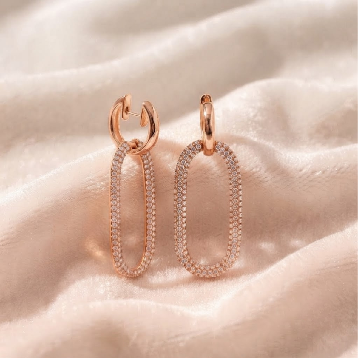 Pave Lab Grown Diamond Hoop Cable Chain Earrings