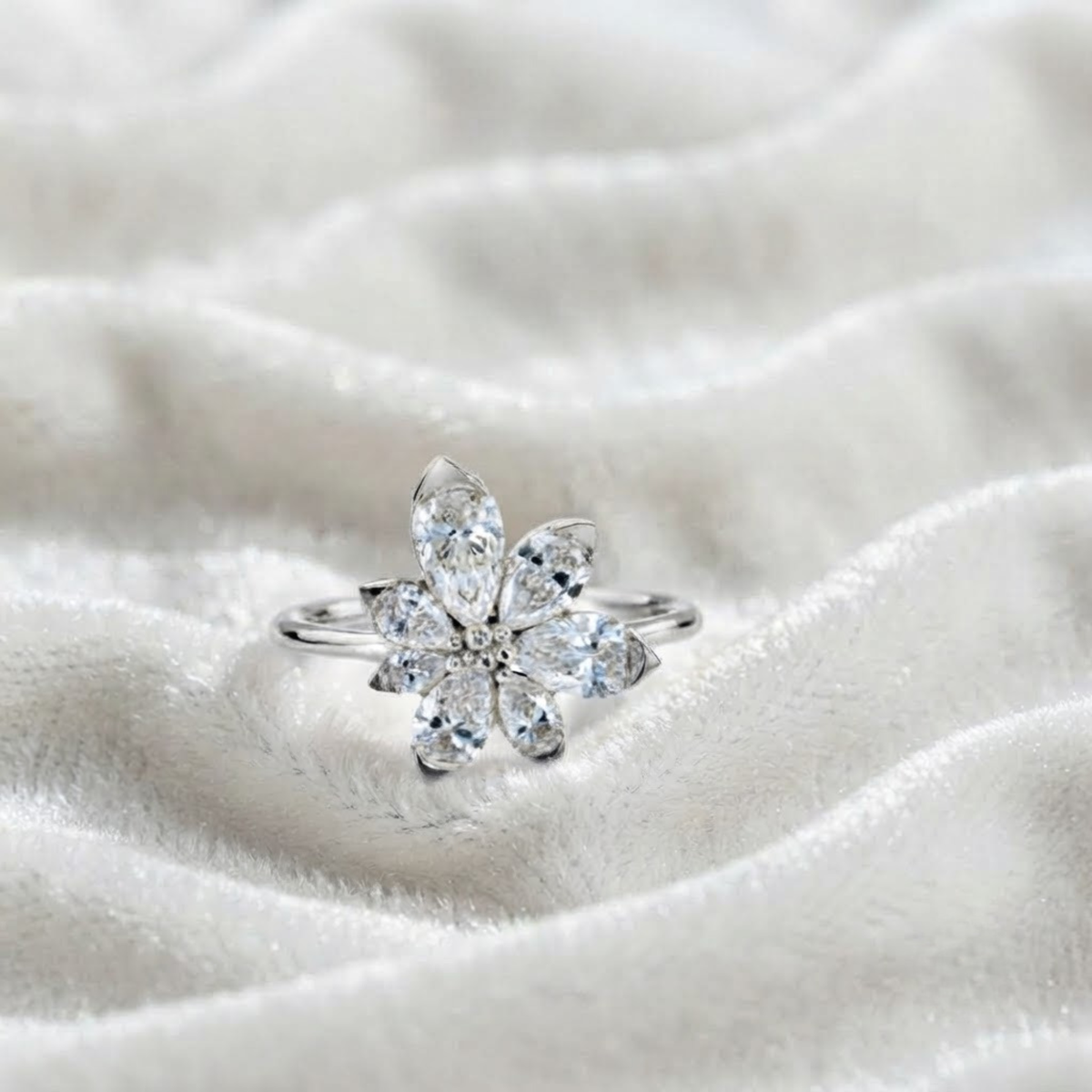 Pear Cut Asymmetric Blossom Diamond Engagement Ring
