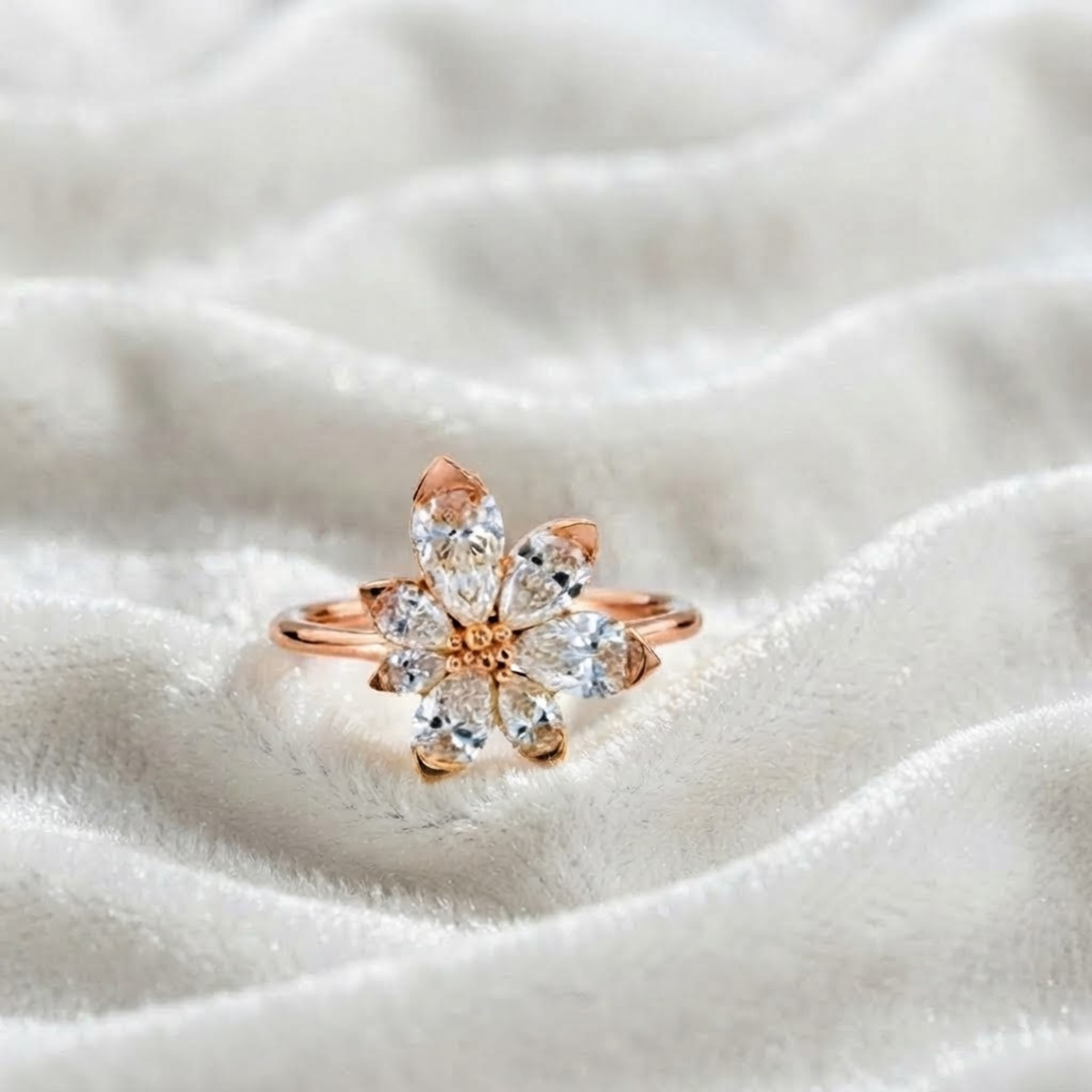 Pear Cut Asymmetric Blossom Diamond Engagement Ring