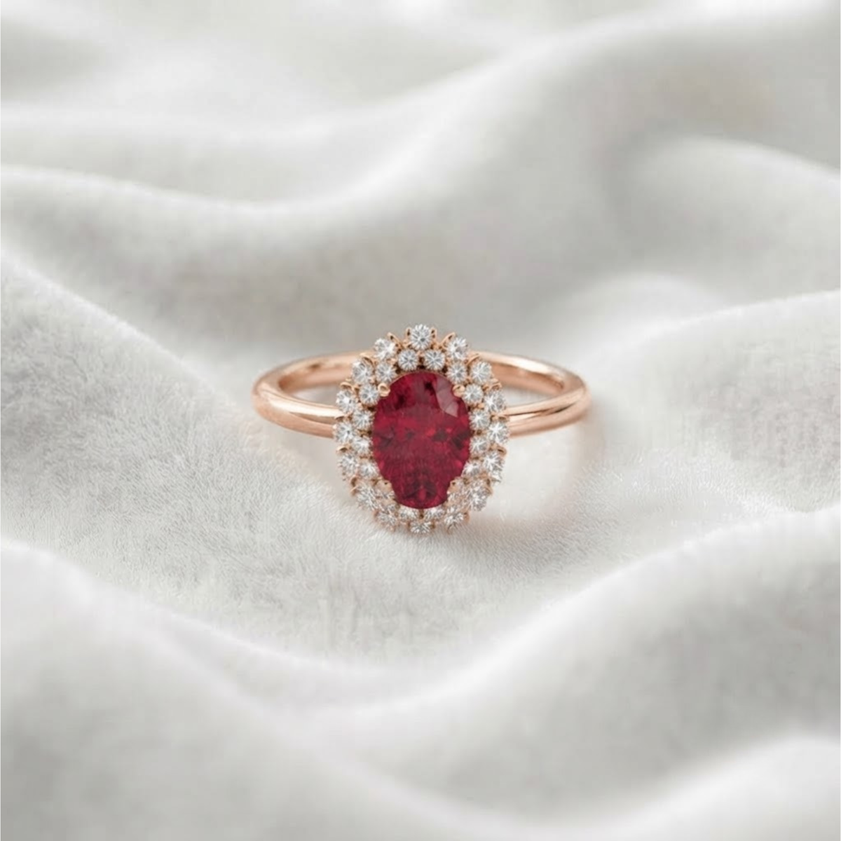 Red Ruby Gemstone Diamond Halo Engagement Ring