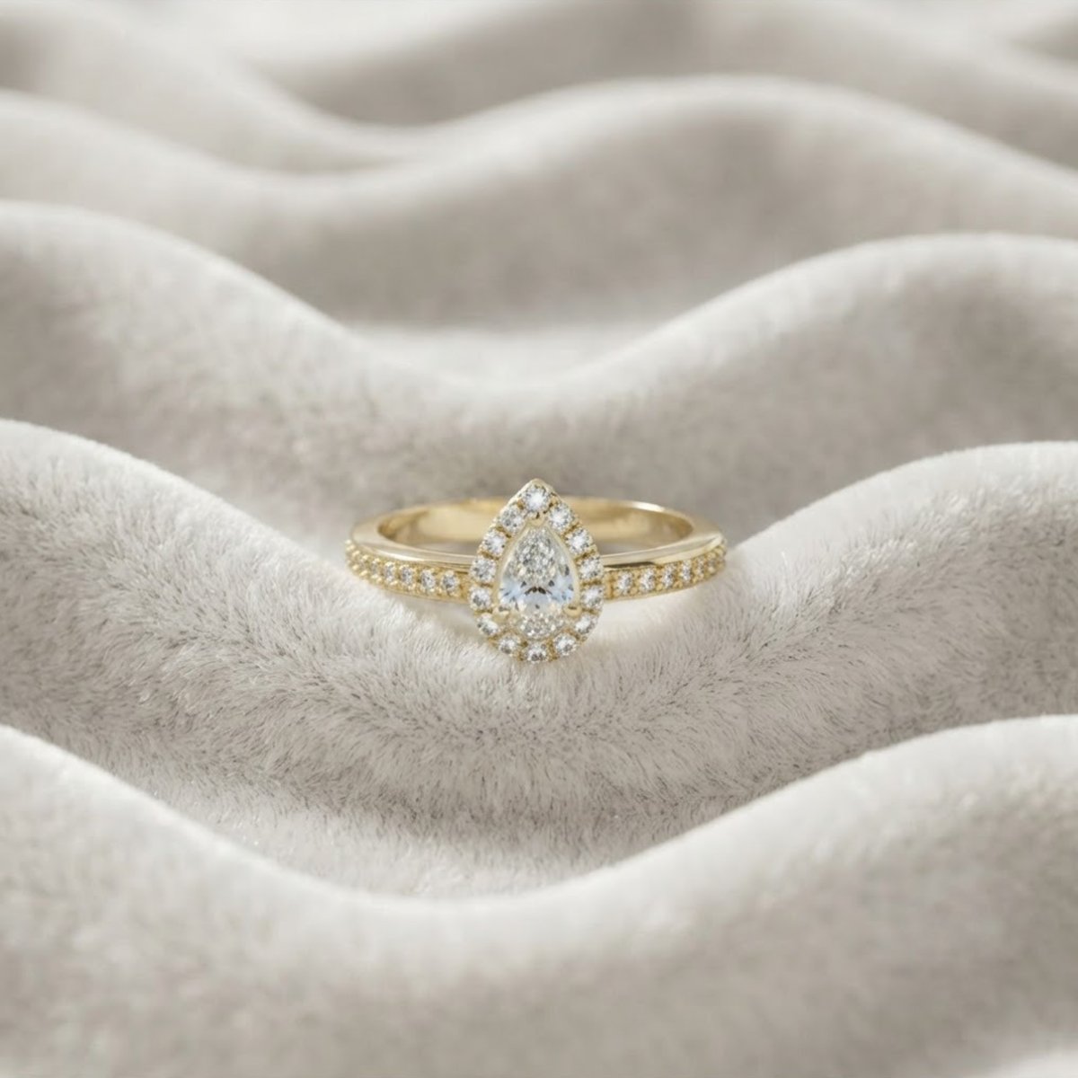 Unique Pear Halo Accent Solitaire Engagement Ring