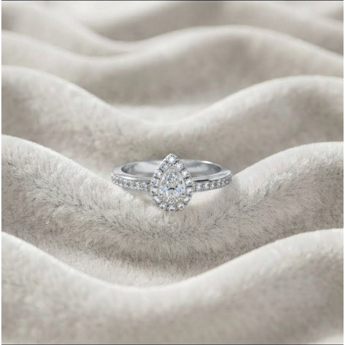 Unique Pear Halo Accent Solitaire Engagement Ring