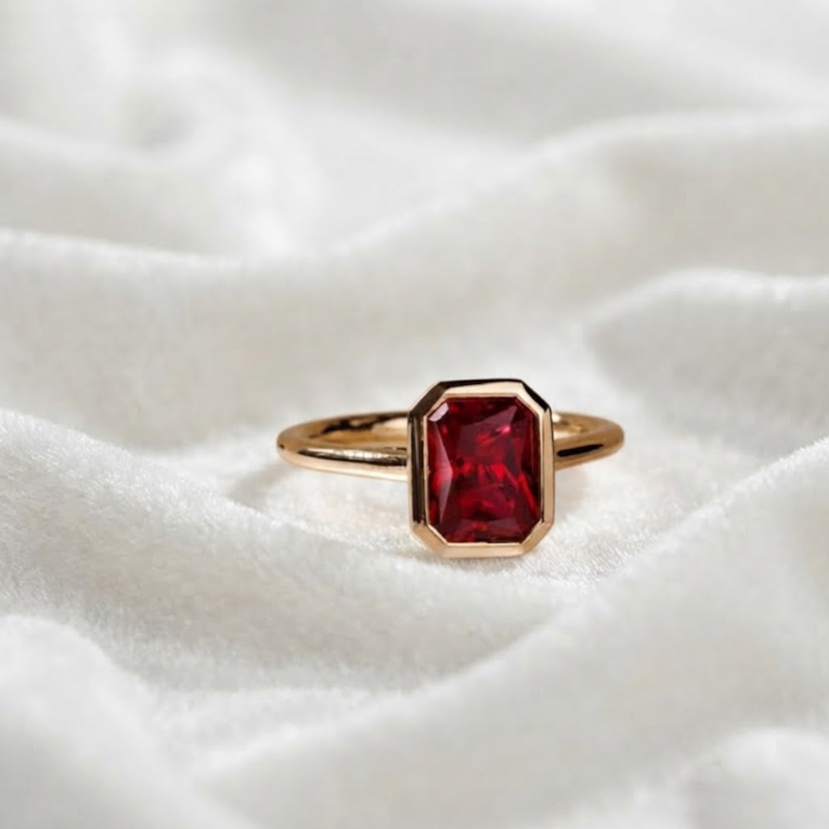 Emerald Cut Ruby Solitaire Ring