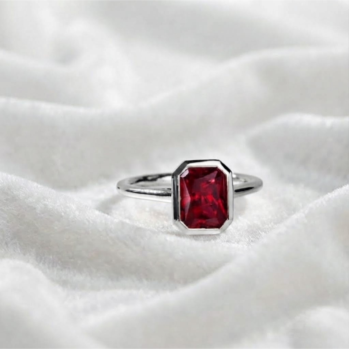 Emerald Cut Ruby Solitaire Ring