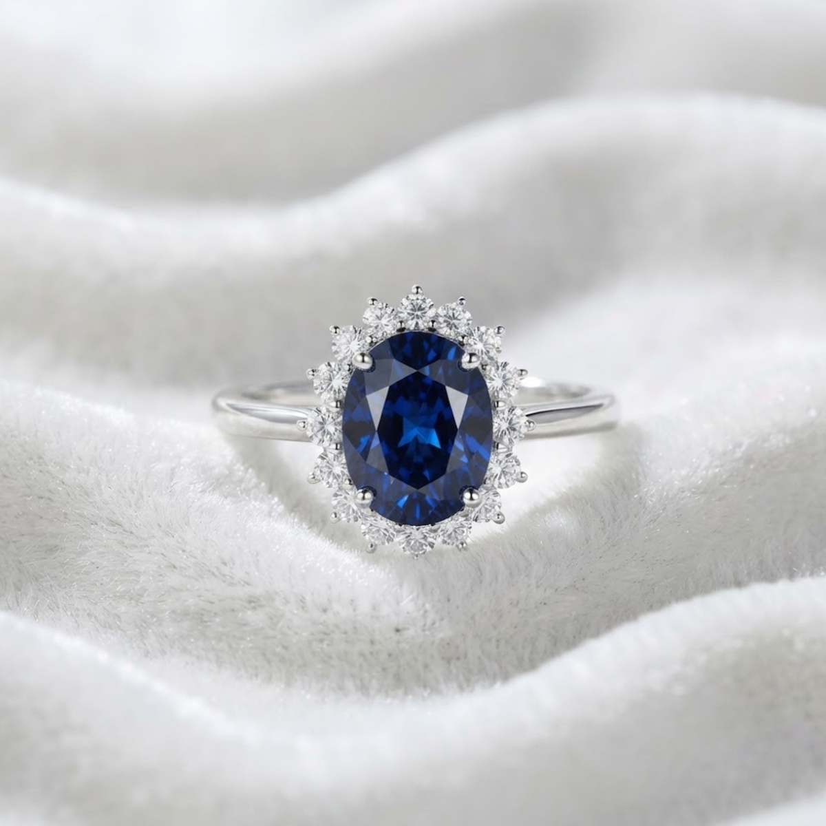 Oval Sapphire Lab Grown Diamond Halo Ring
