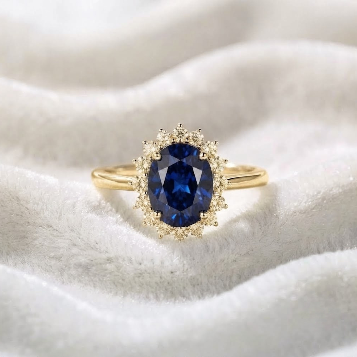 Oval Sapphire Lab Grown Diamond Halo Ring