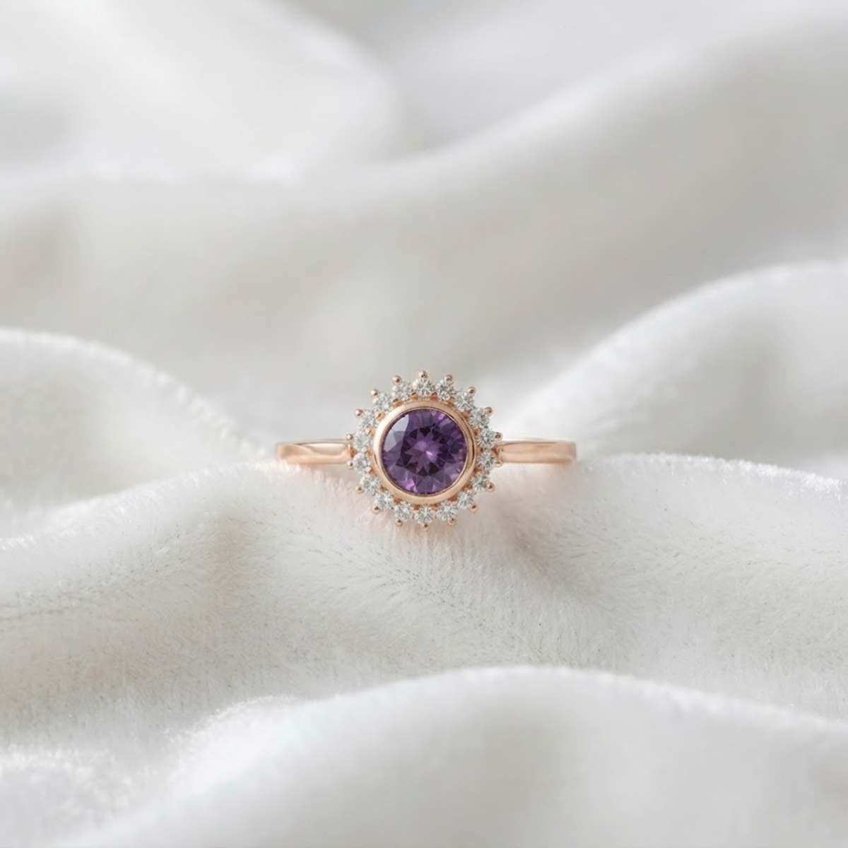 Purple Amethyst and Diamond Engagement Ring