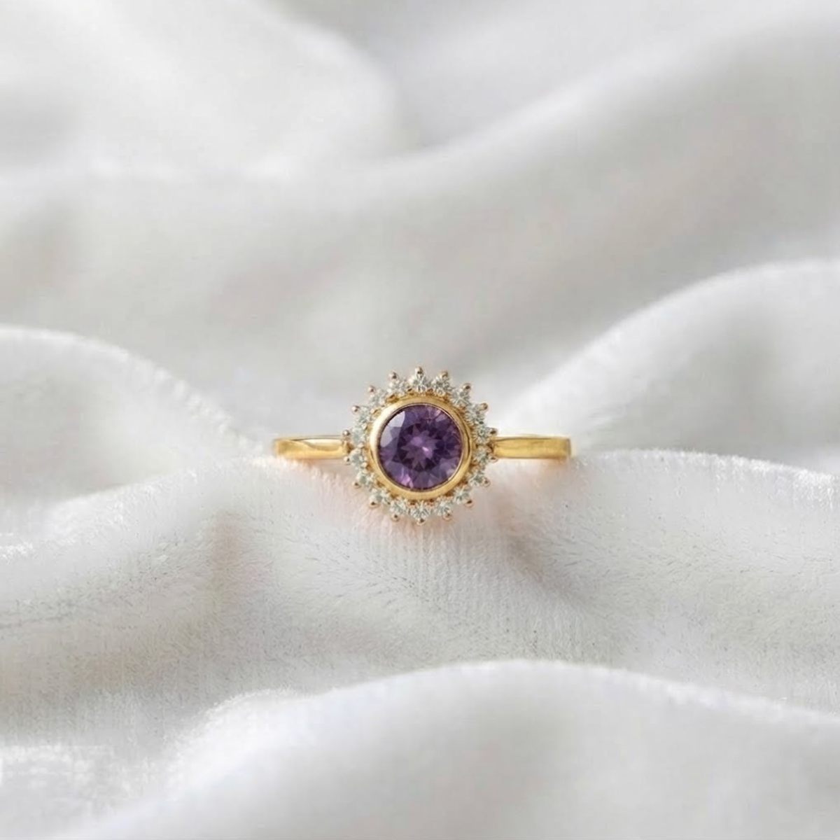 Purple Amethyst and Diamond Engagement Ring
