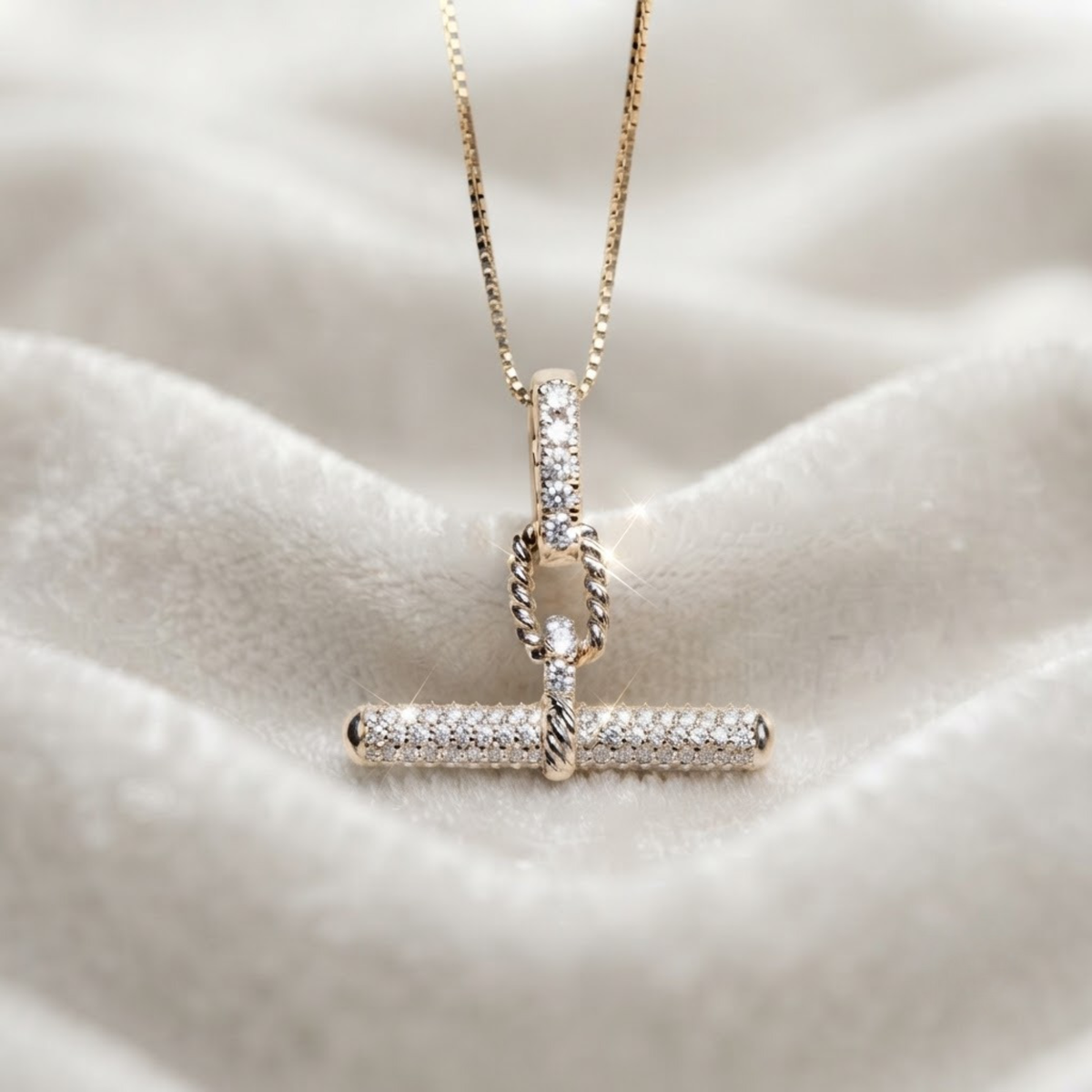 Dainty Diamond Pavé T Bar Pendant