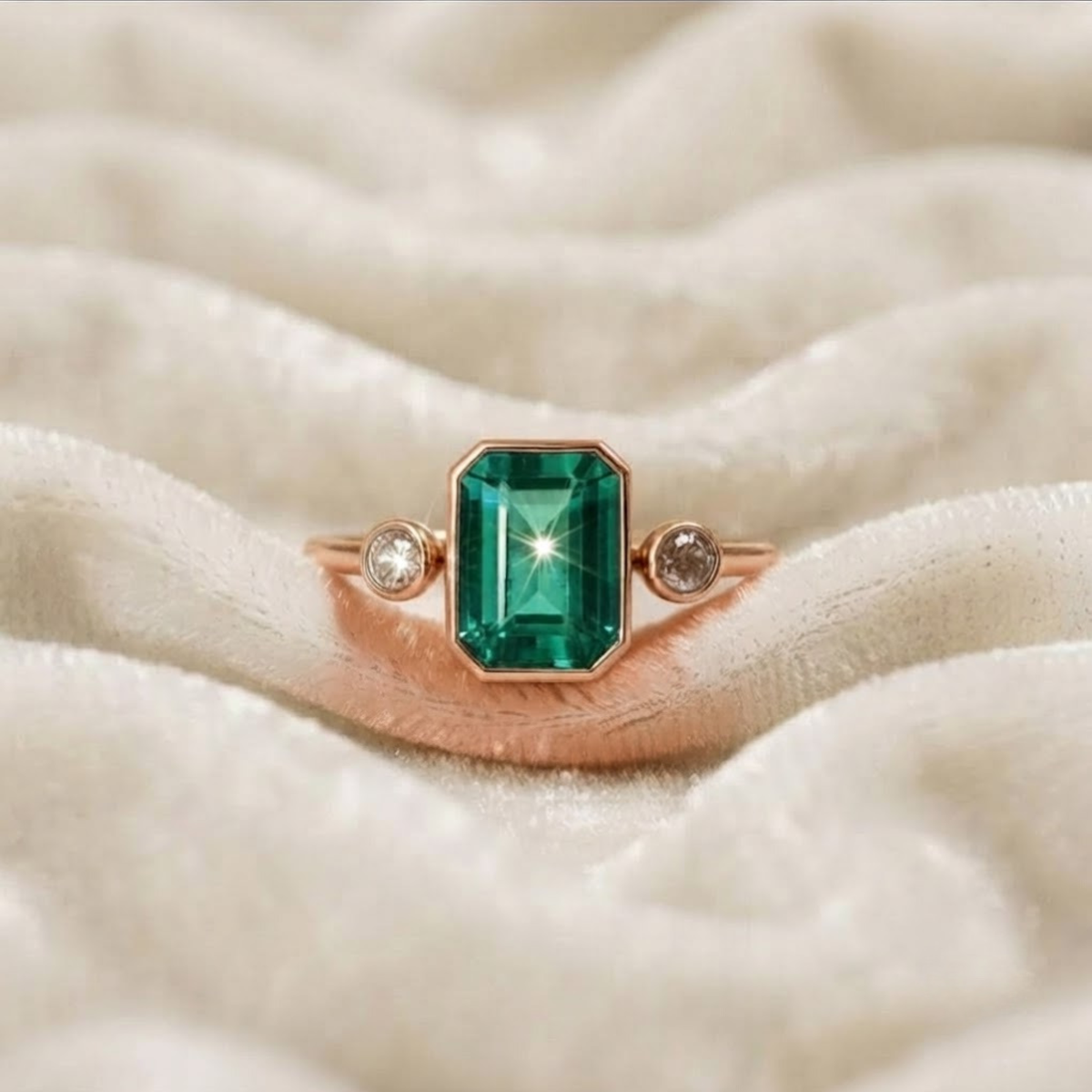 Diamond Emerald Engagement Ring