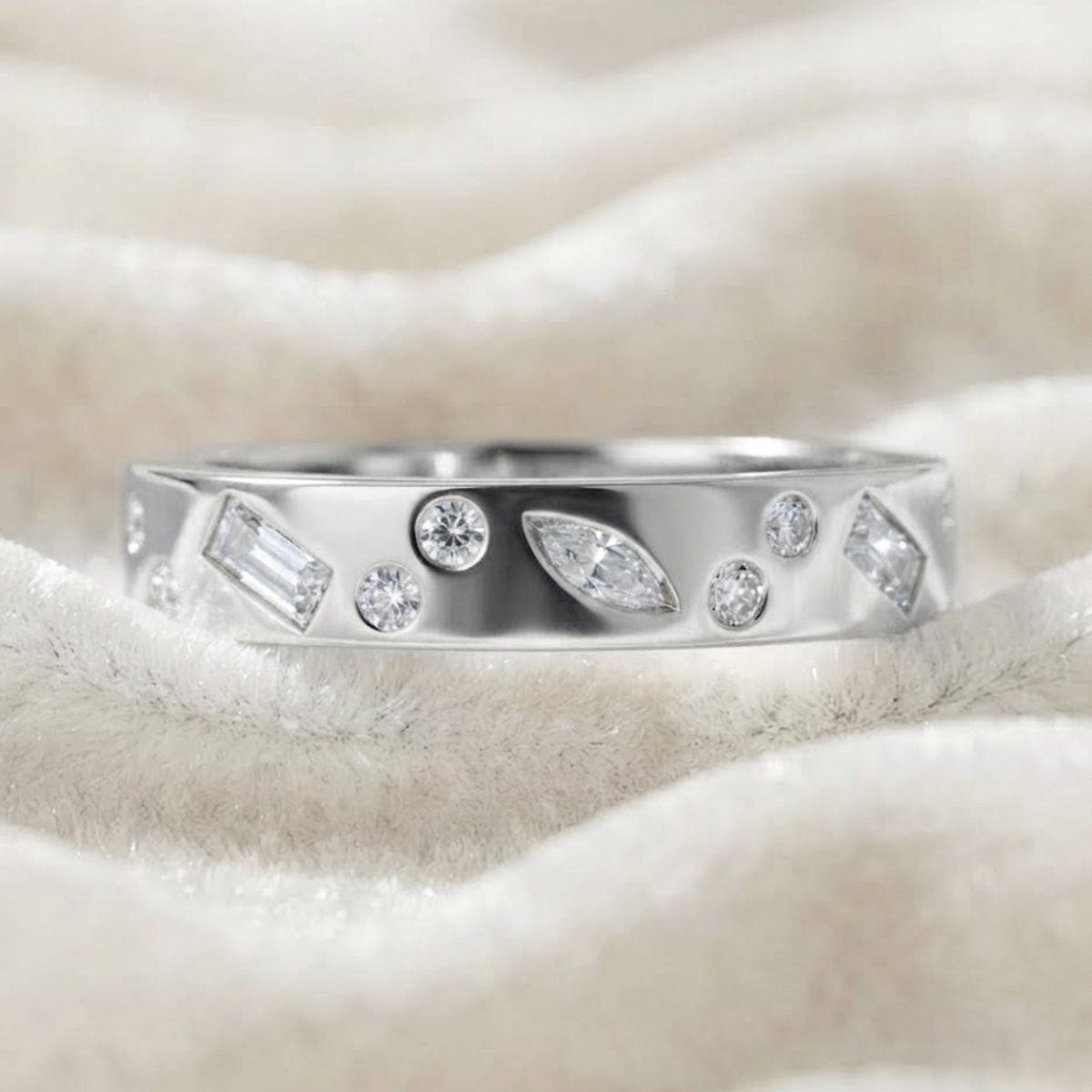 Diamond Band Flush set Wedding Band
