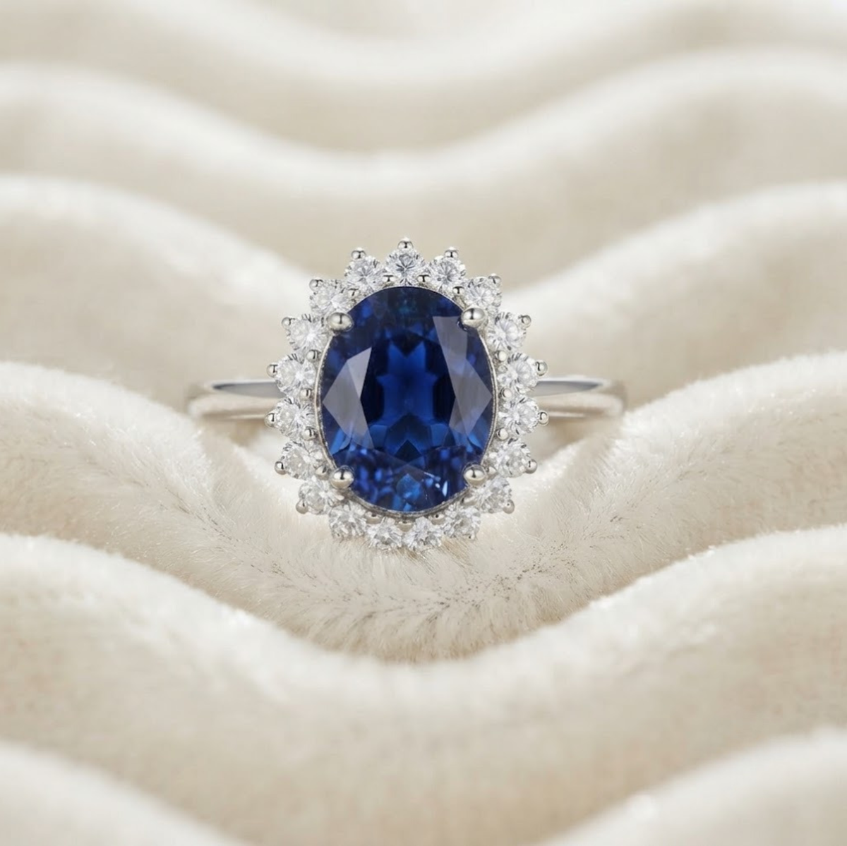 Lab Grown Royal Blue Sapphire Ring
