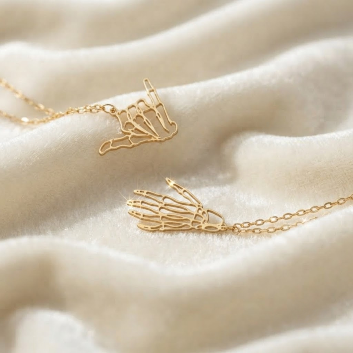 Skeleton Necklace, Hand Signs, Hand Pendant