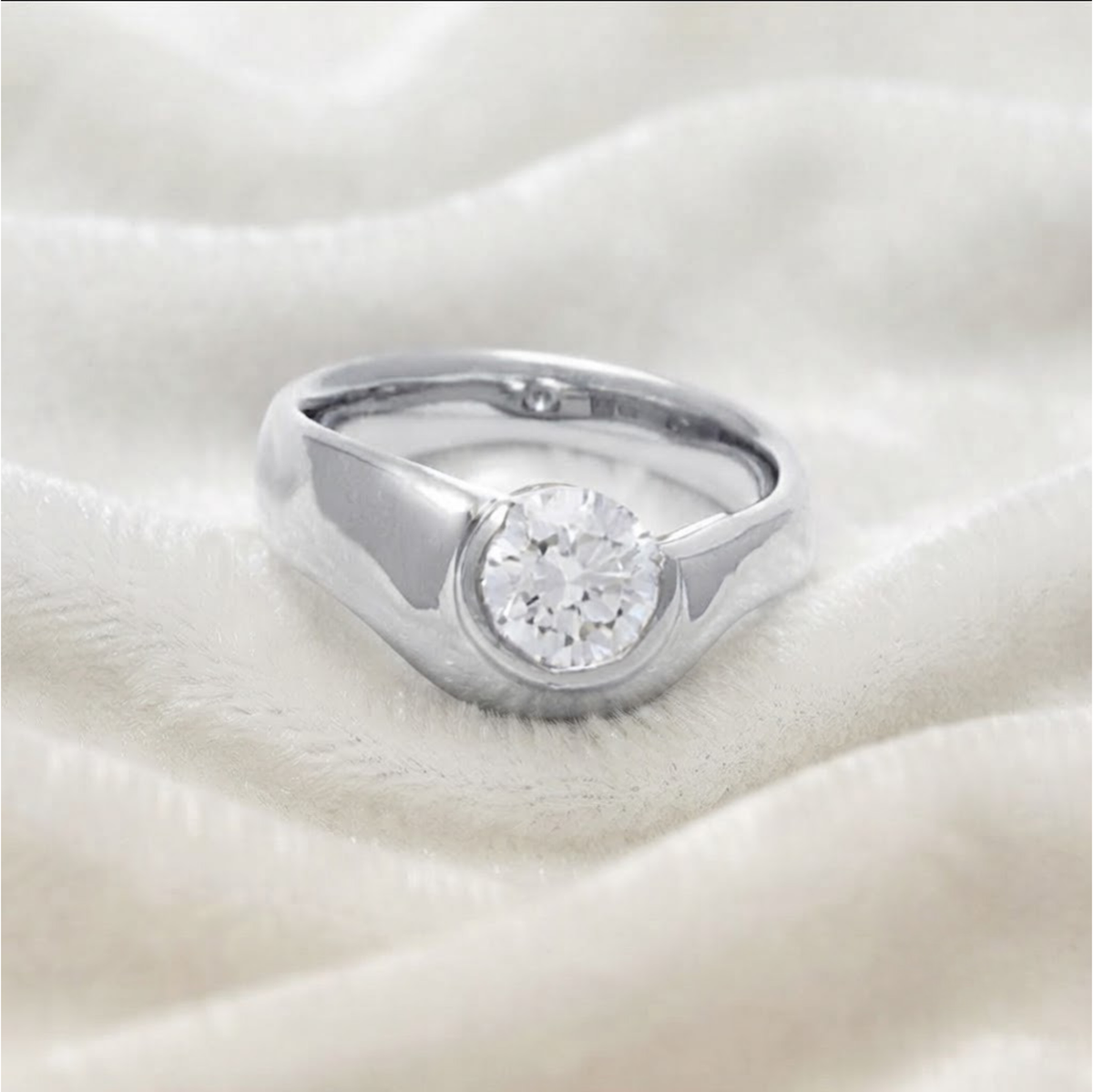 Signet Band Round Diamond Promise Ring