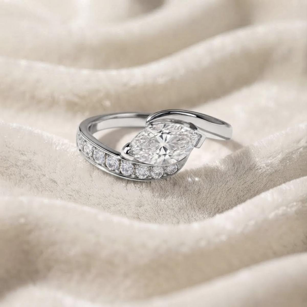 West Marquise Cut Diamond Engagement Ring