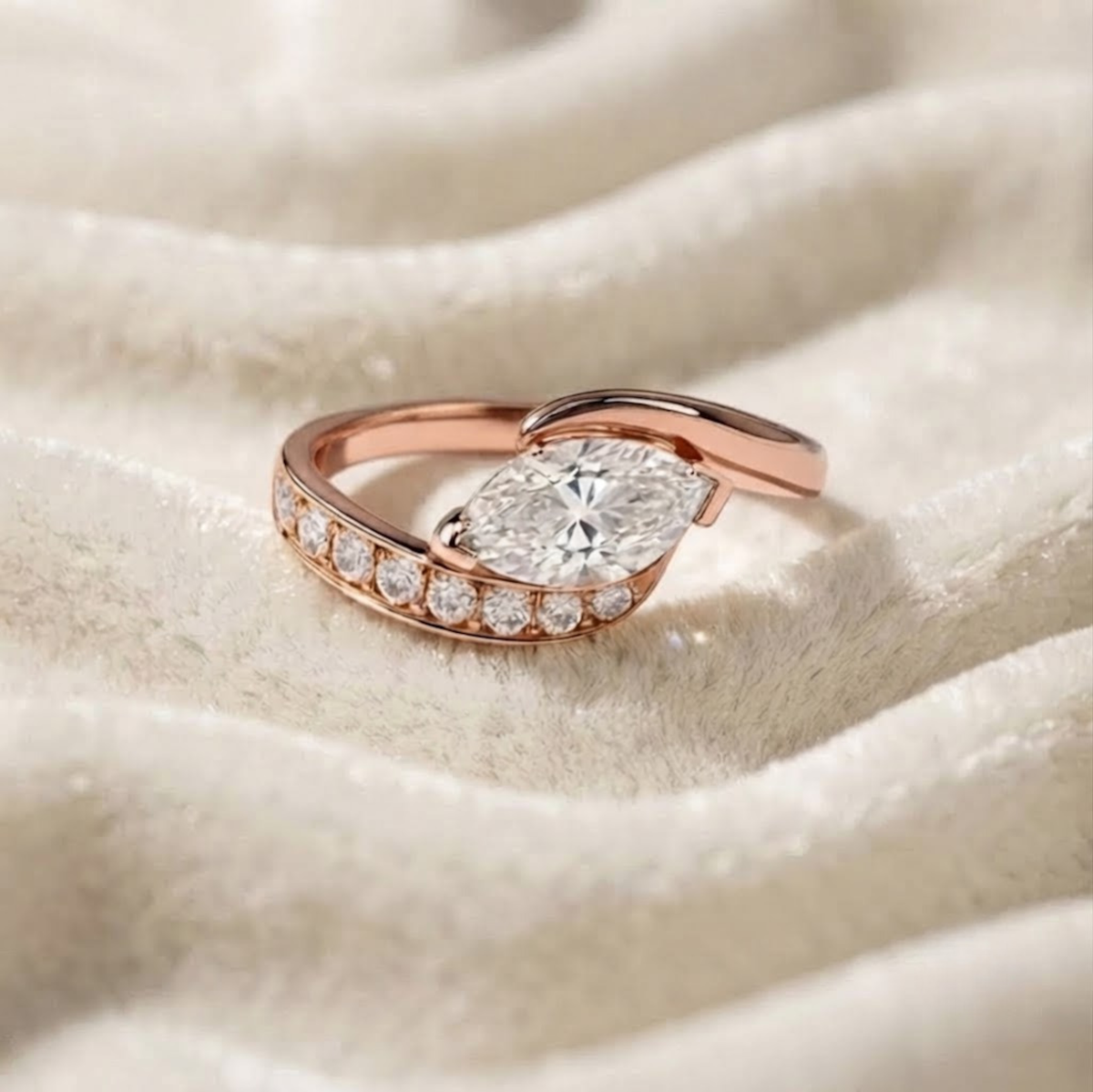 West Marquise Cut Diamond Engagement Ring