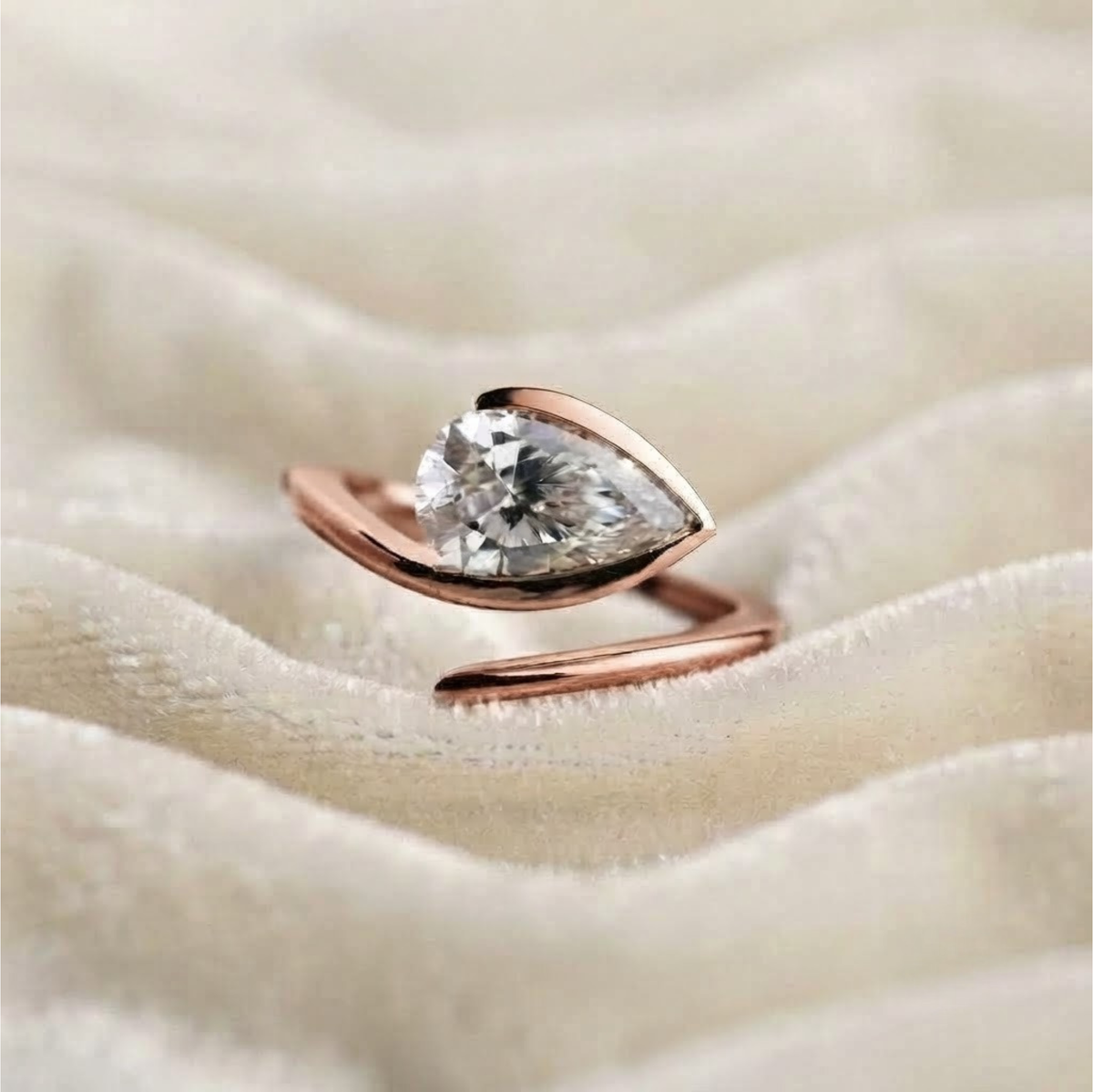 Lab Grown Diamond Half Bezel set Engagement Ring