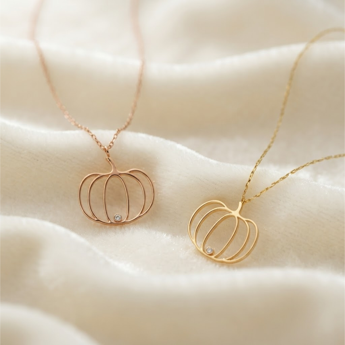 14K Massivgold Kürbis Halskette Halloween Schmuck