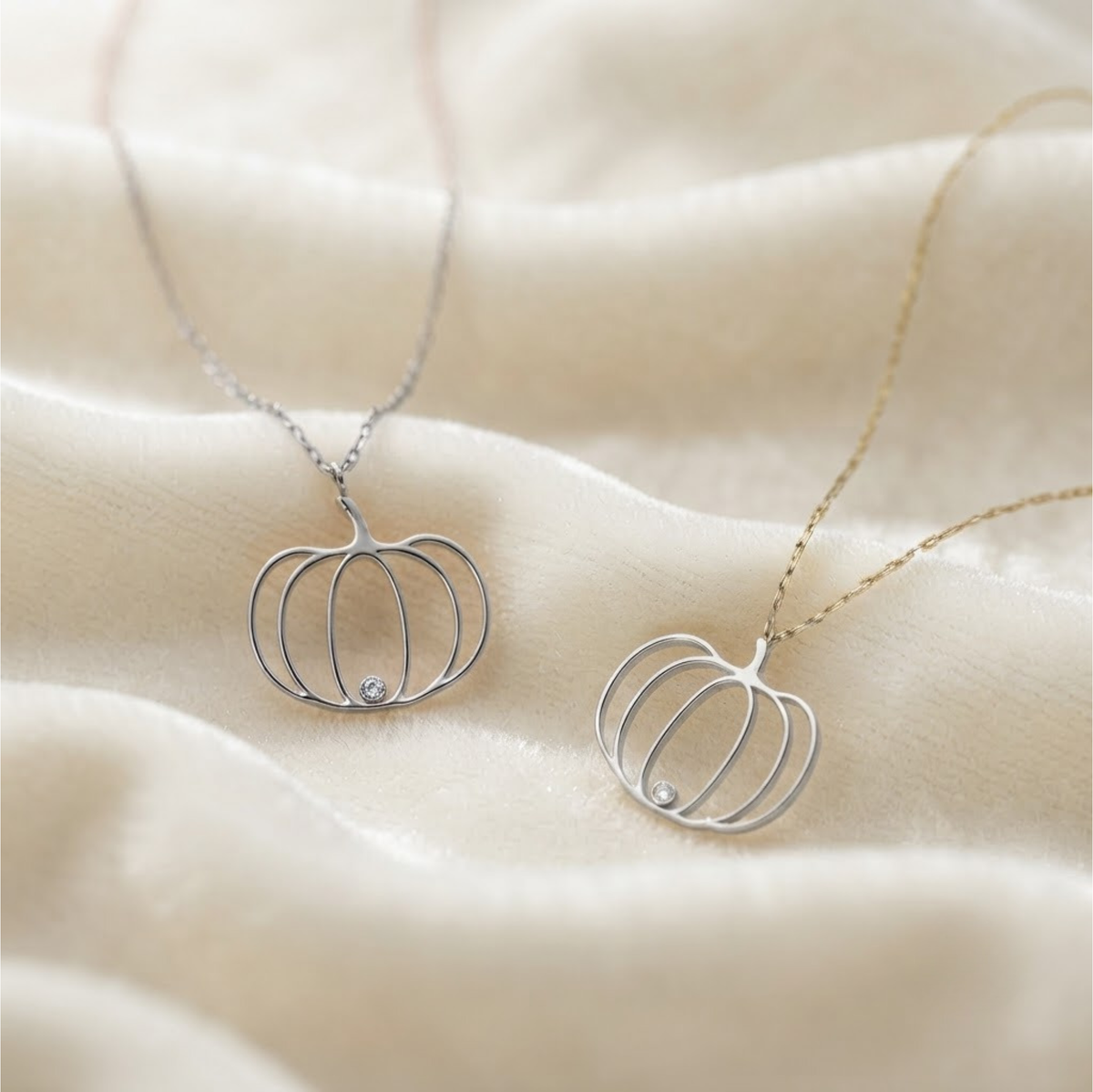 14K Massivgold Kürbis Halskette Halloween Schmuck