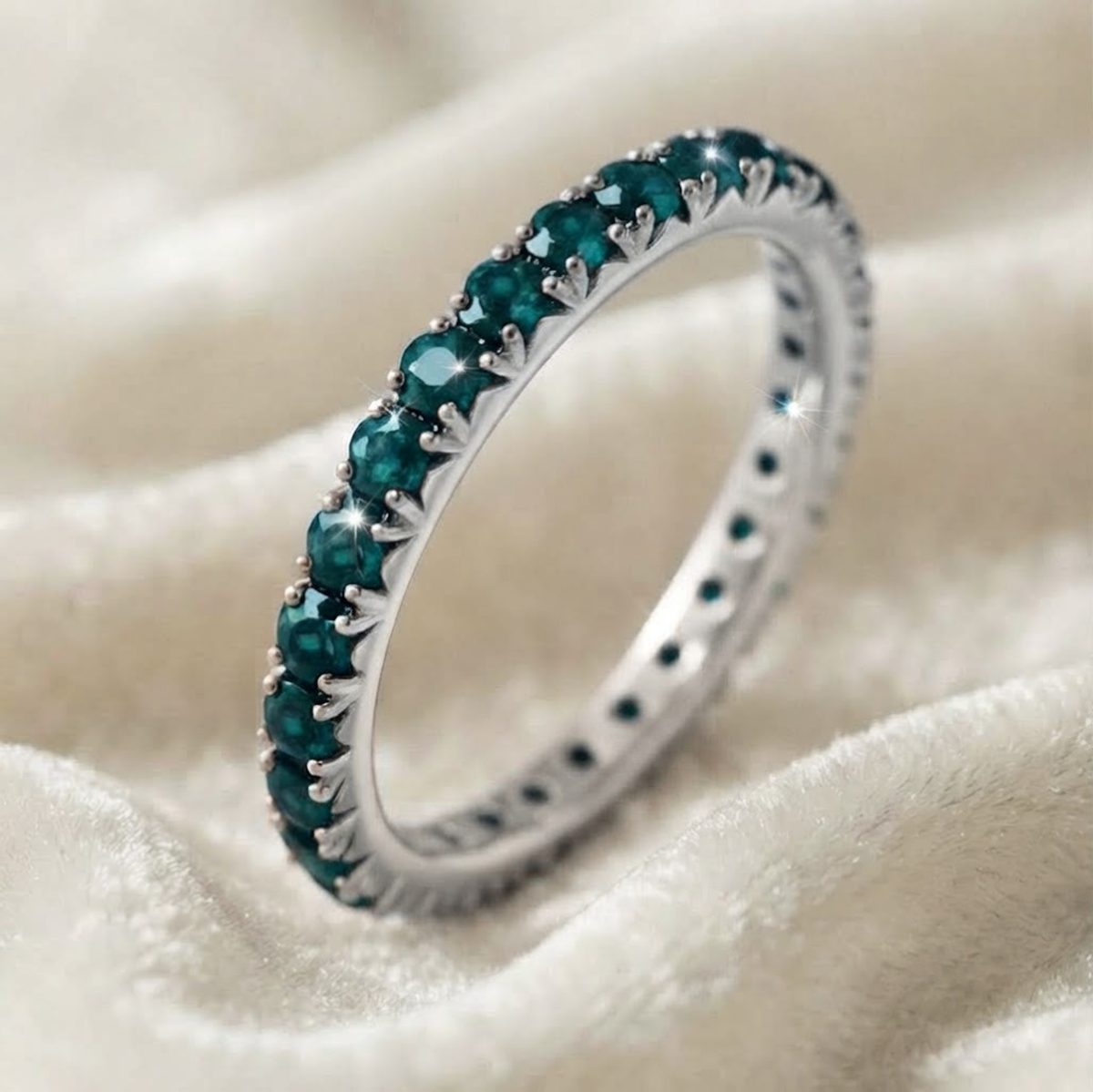 Teal Blue Sapphire Full Eternity Band