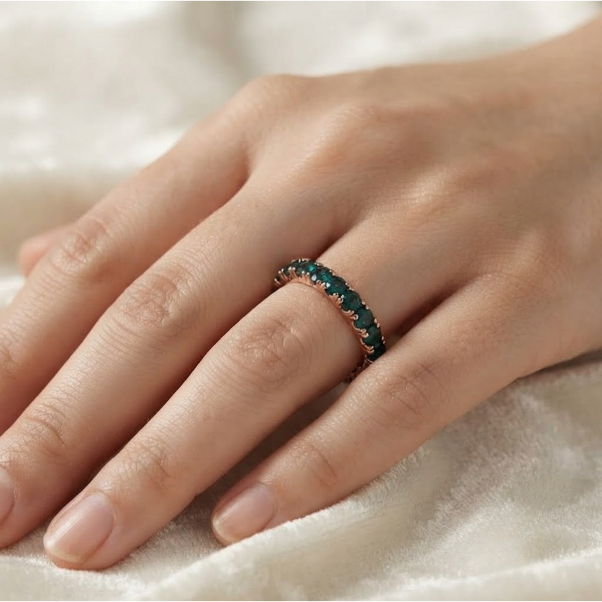 Teal Blue Sapphire Full Eternity Band
