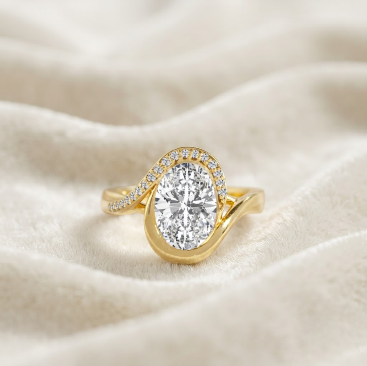 Lab Grown Diamond Curved Wave Halo Ring