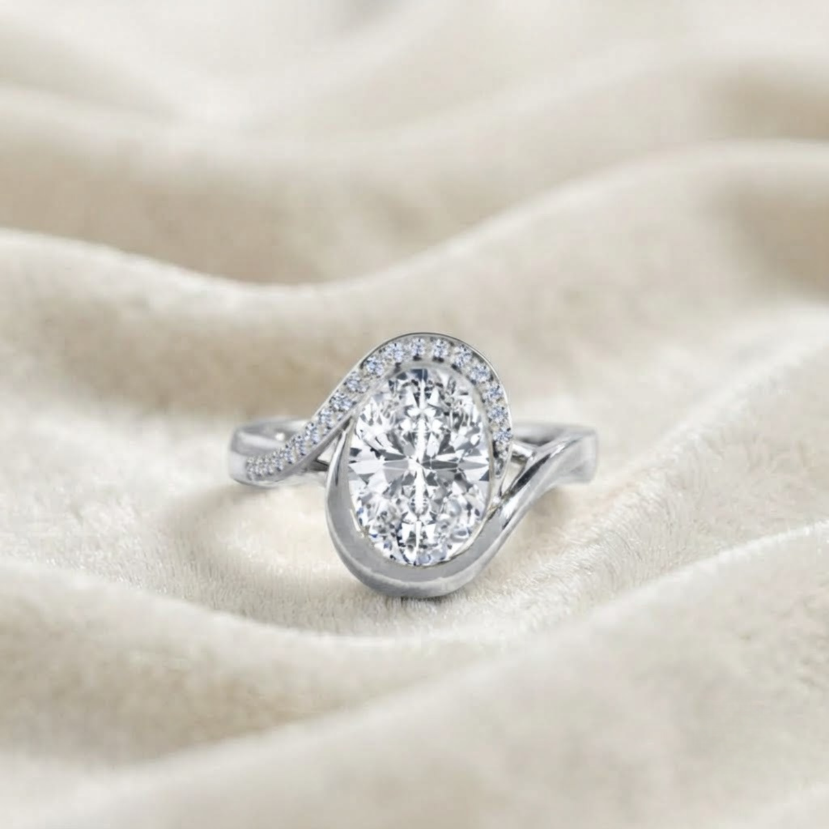 Lab Grown Diamond Curved Wave Halo Ring