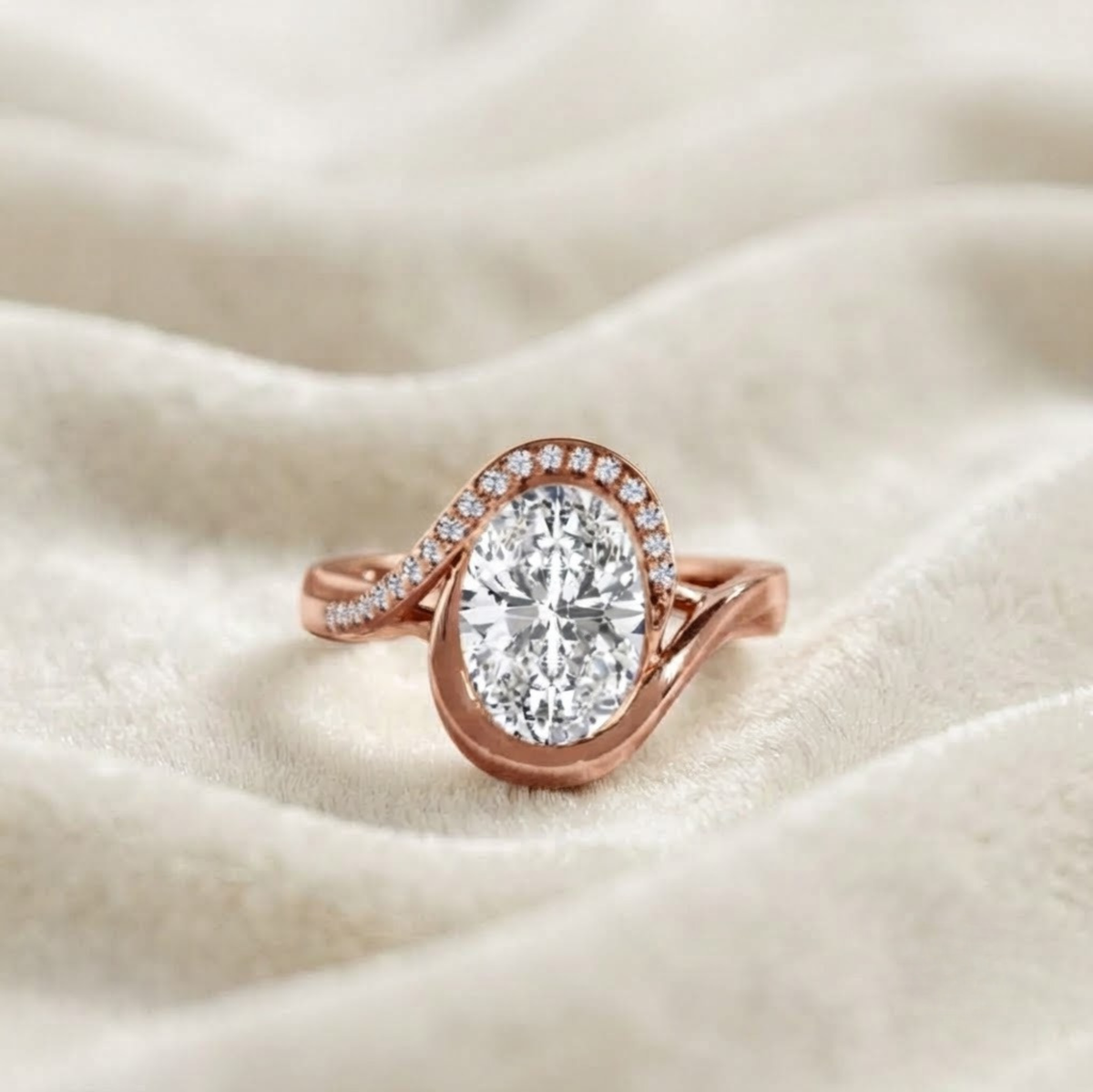 Lab Grown Diamond Curved Wave Halo Ring