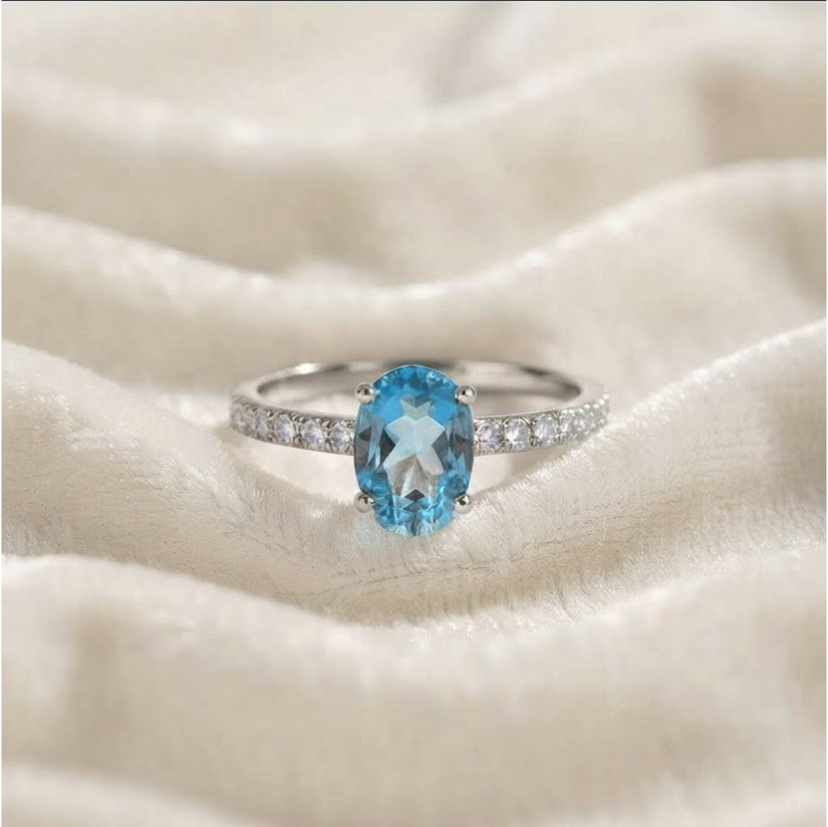 Swiss Blue Topaz Gemstone Engagement Ring