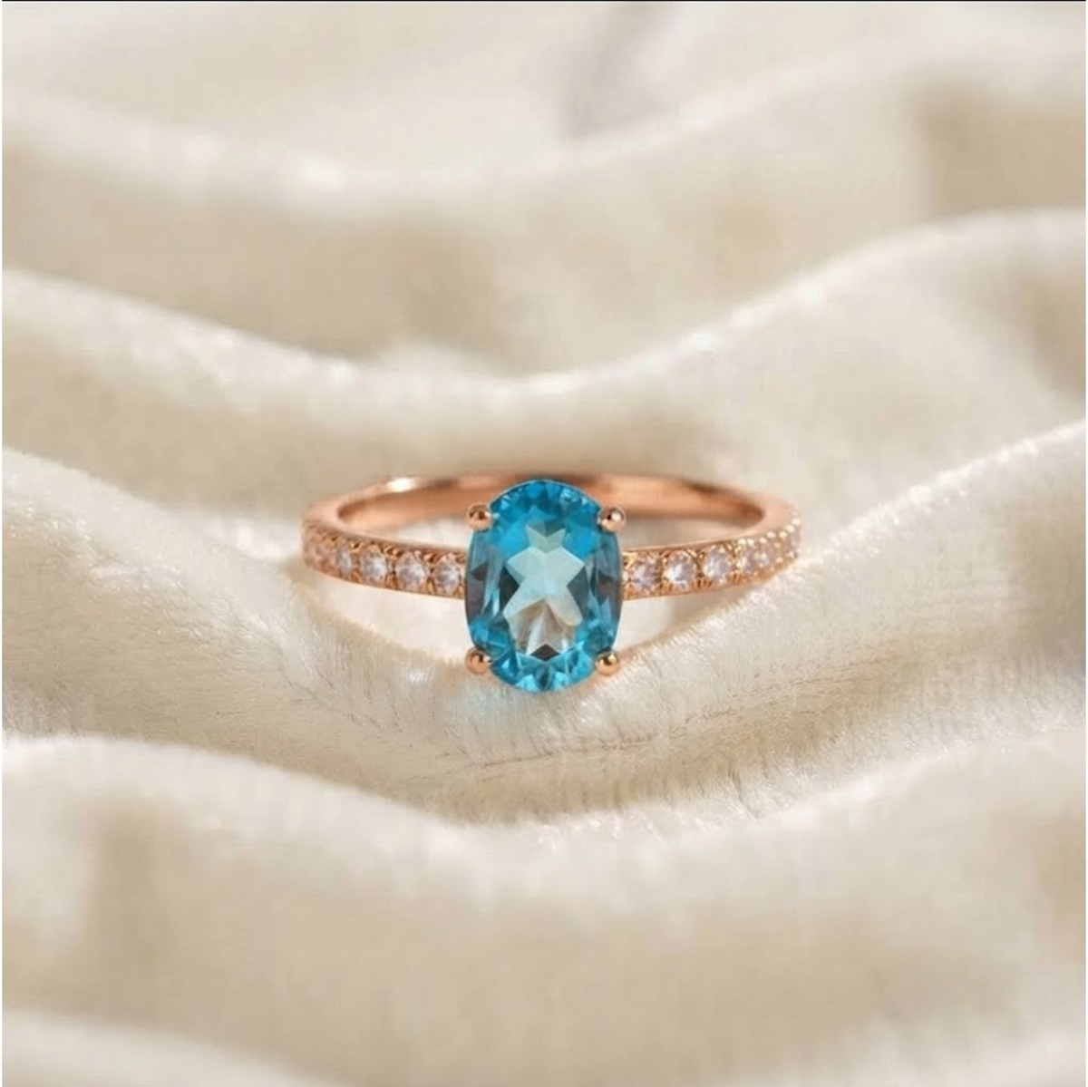 Swiss Blue Topaz Gemstone Engagement Ring
