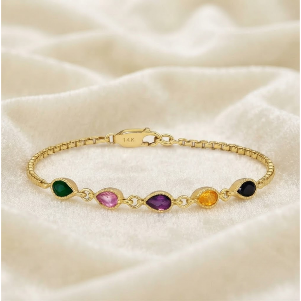 Pear Cut Multi Birthstone Bracelet.