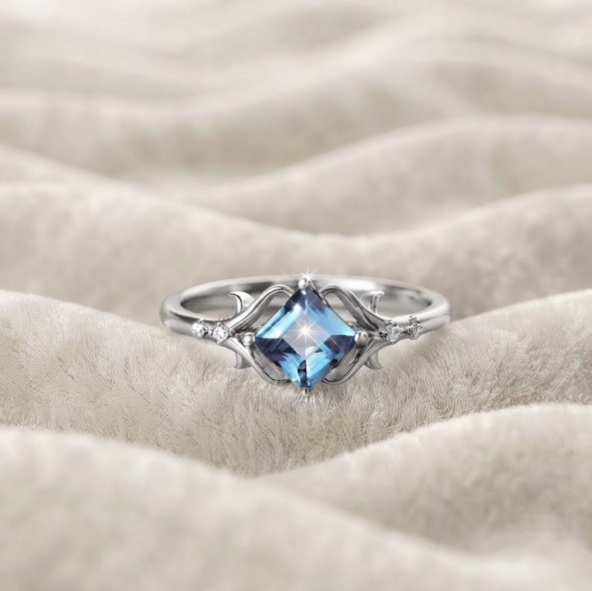 Princess Cut Blue Alexandrite Engagement Ring.