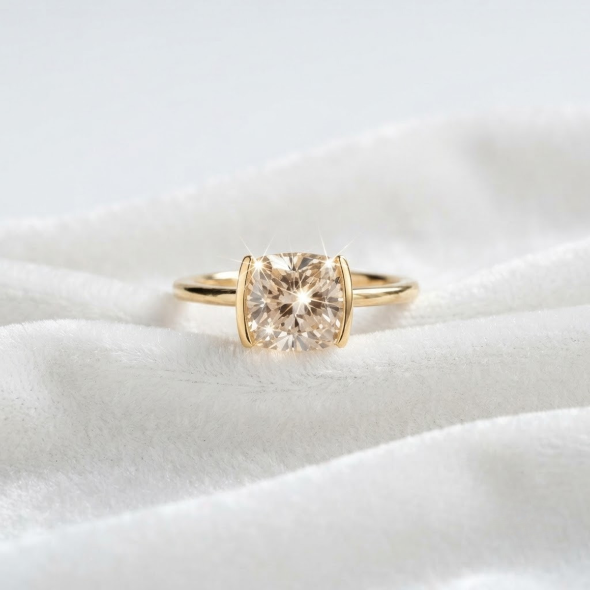 Verlobungsring aus 14K massivem Gold mit Kissenschliff, Solitärring mit im Labor gezüchtetem Diamanten