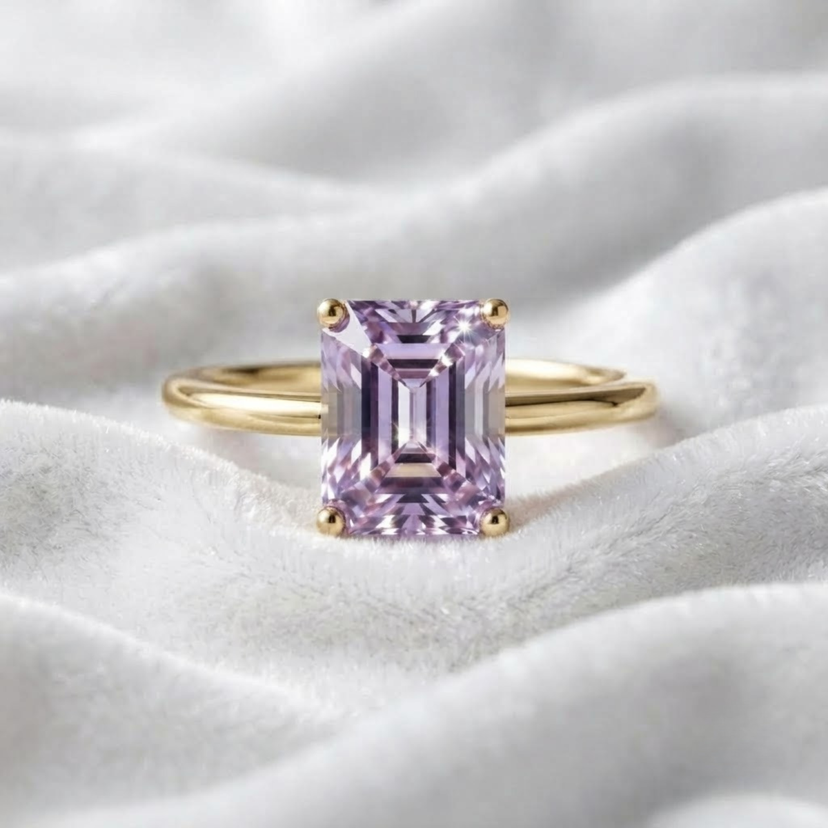 14K Rose De France 3 Karat Rose De France Amethyst Smaragdschliff Ring