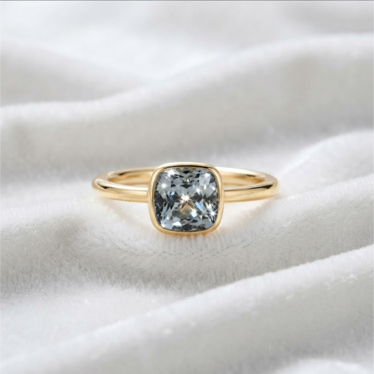 Cushion Lab Grown Blue Aquamarine Solitaire Engagement Ring