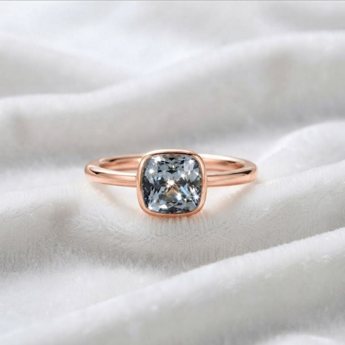 Cushion Lab Grown Blue Aquamarine Solitaire Engagement Ring