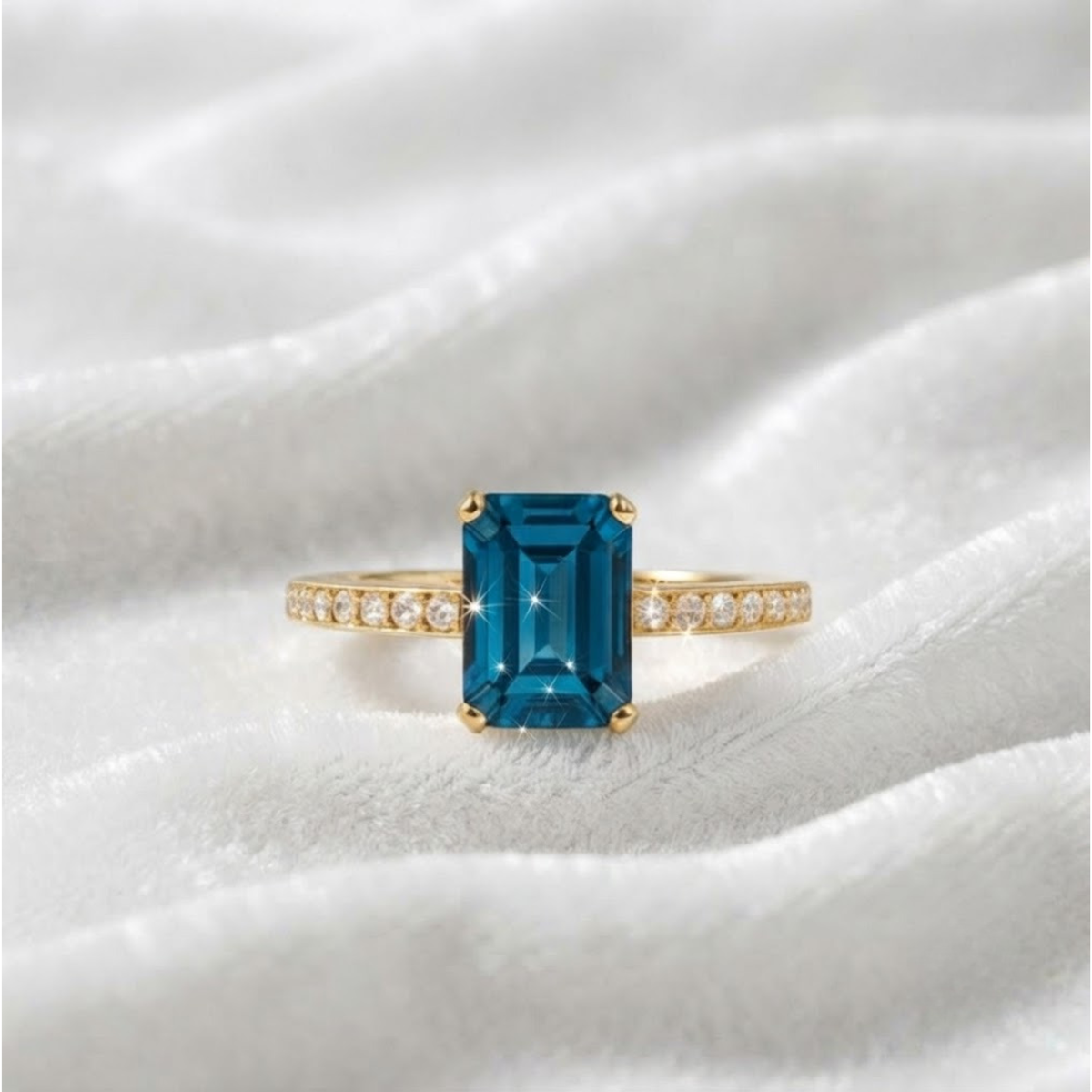London Blue Topaz Emerald Cut Engagement Ring