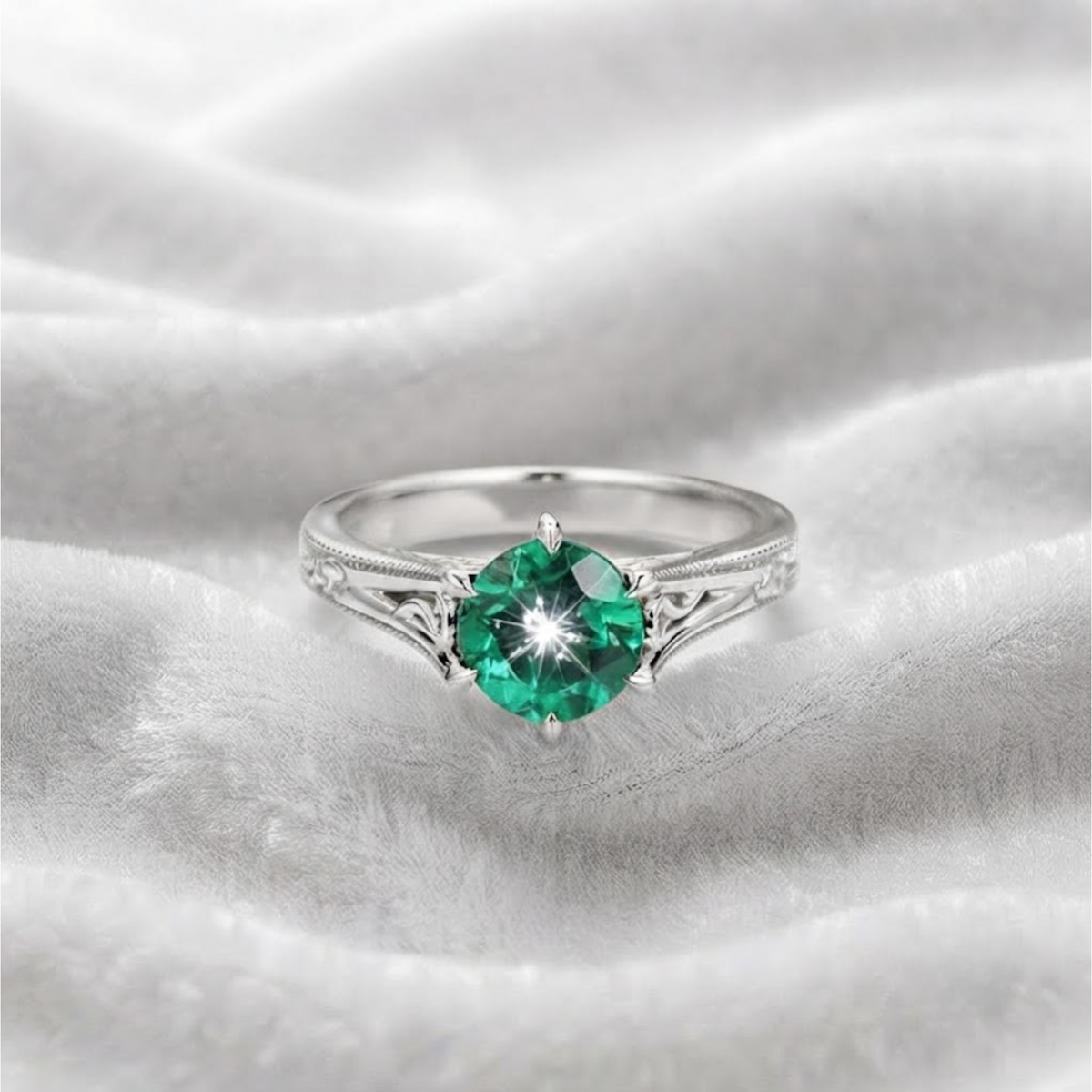 14K Massivgold Grüner Edelstein Verlobungsring | Antiker Filigran Smaragdring.