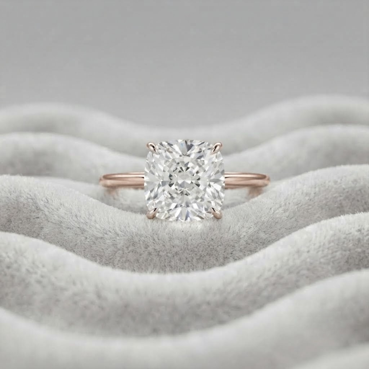 Elongated Cushion Solitaire Diamond Engagement Ring