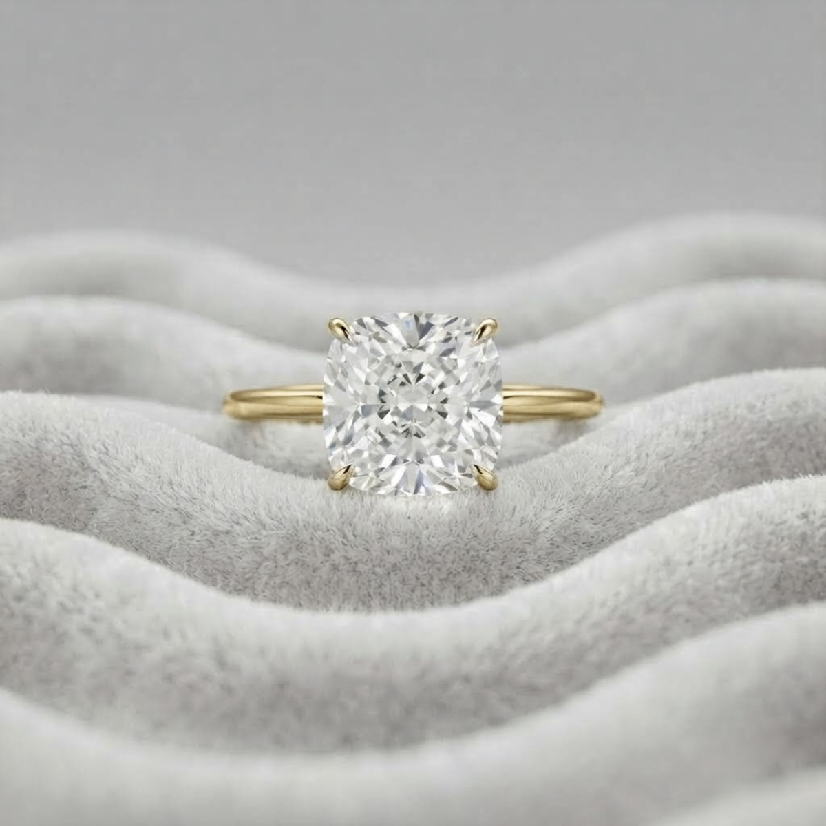 Elongated Cushion Solitaire Diamond Engagement Ring
